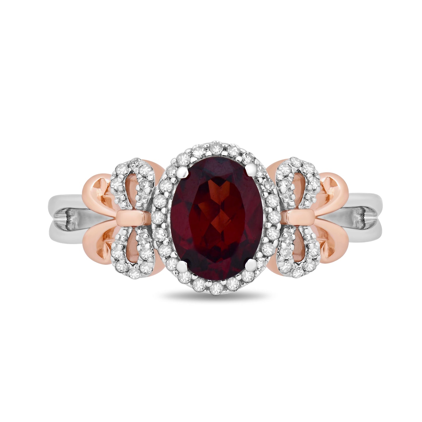Enchanted Disney Fine Jewelry 14K Rose Gold over Sterling Silver with 1/6 CTTW Diamond and Red Garnet Snow White Bow Ring