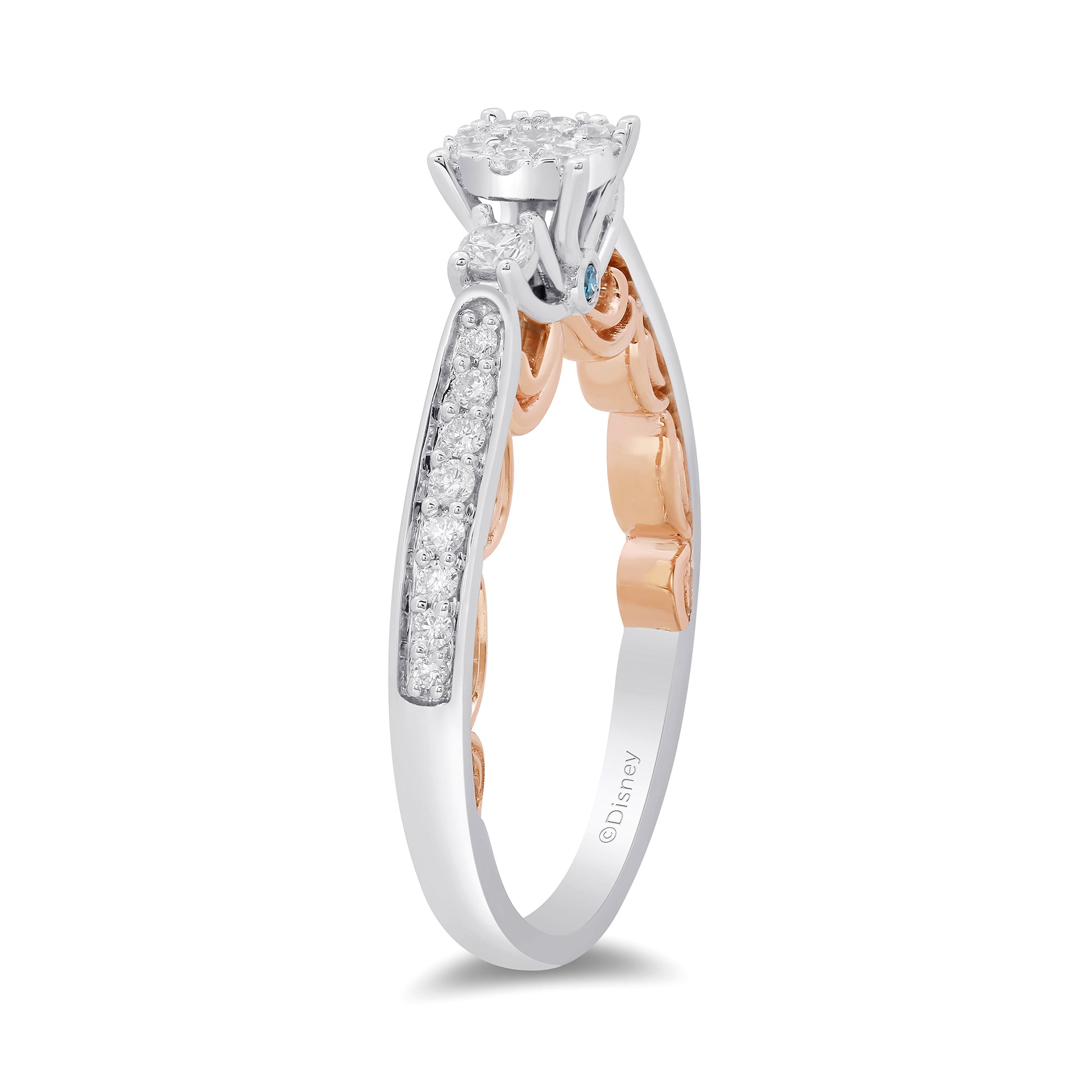 Disney Belle Inspired Diamond Engagement Ring in 14K White Gold and Rose Gold 1/2 CTTW View 4