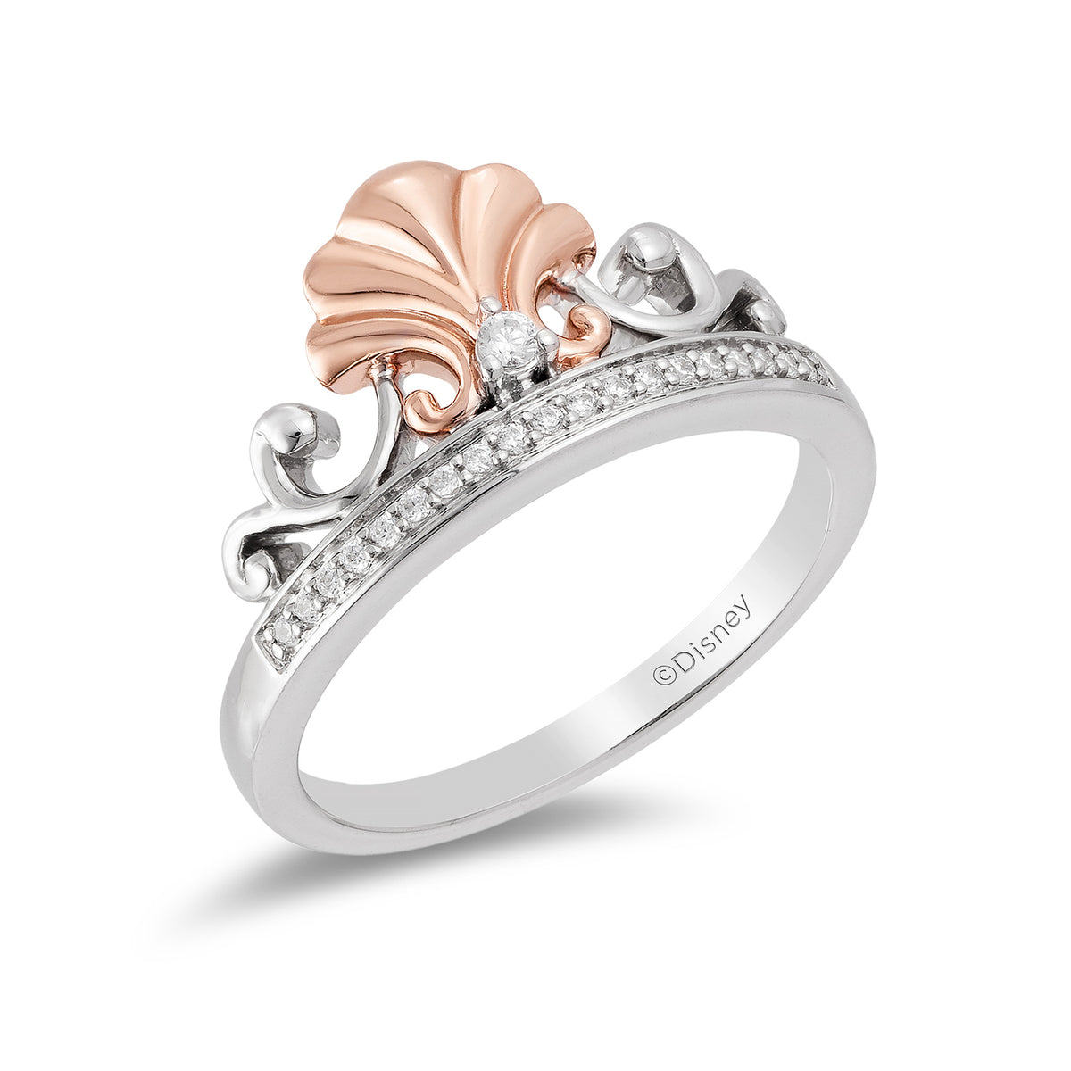 Disney Ariel Inspired Diamond Tiara Ring in 10K Sterling Silver & Rose Gold  1/10 CTTW