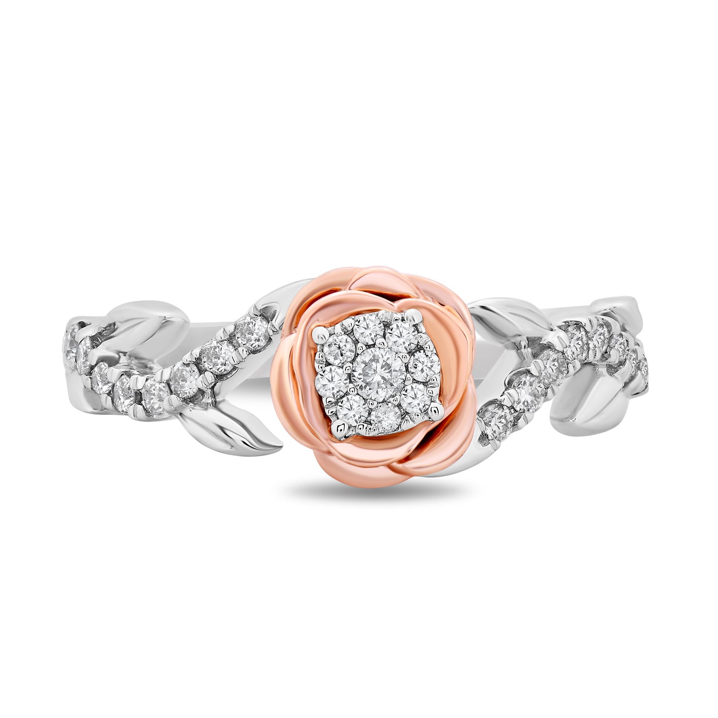 Enchanted Disney Fine Jewelry 14K White Gold and Rose Gold 1/4 CTTW Belle Promise Ring