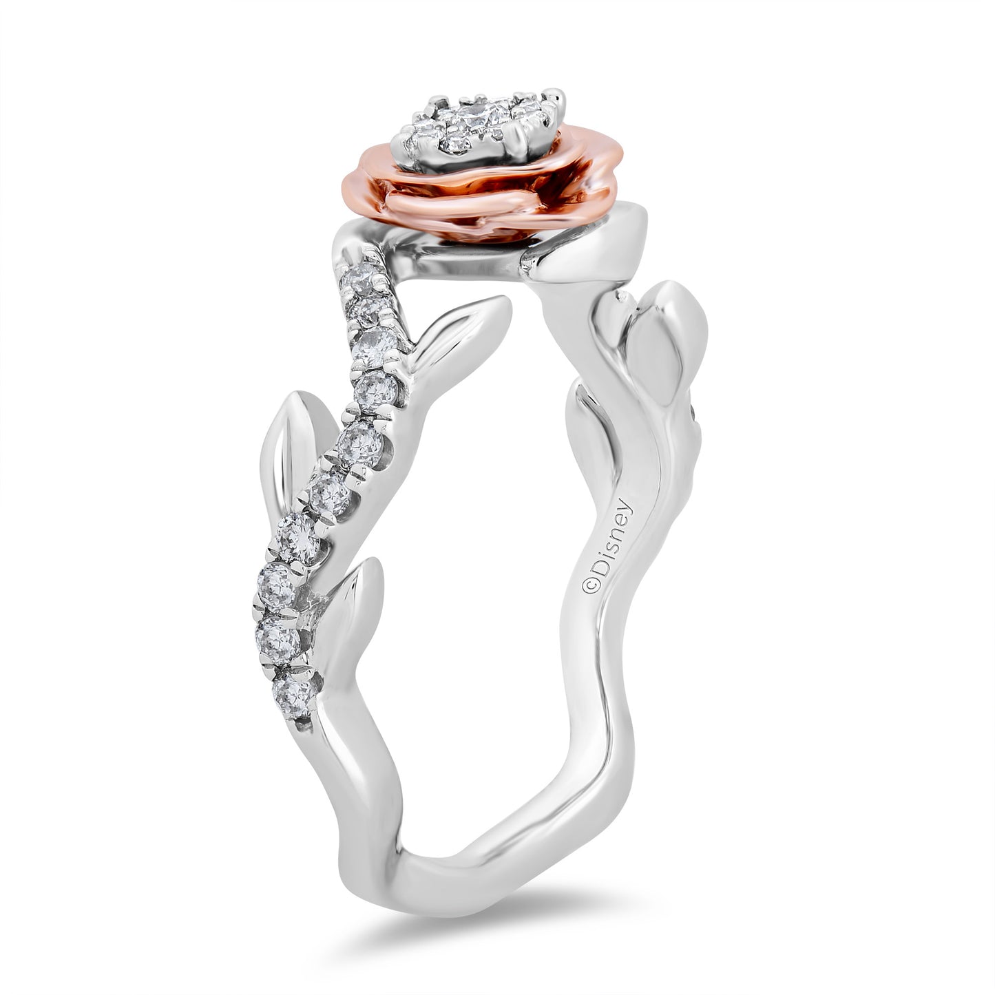 Enchanted Disney Fine Jewelry 14K White Gold and Rose Gold 1/4 CTTW Belle Promise Ring
