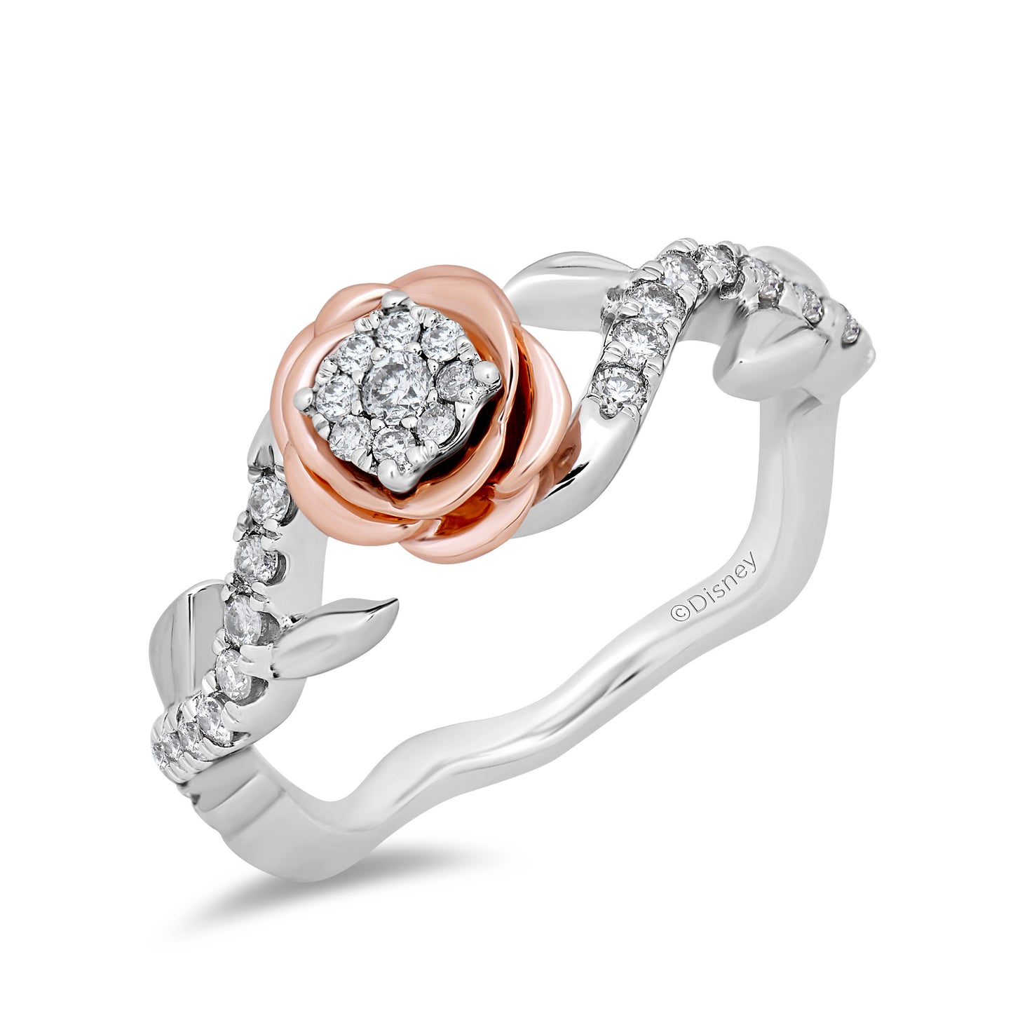 Enchanted Disney Fine Jewelry 14K White Gold and Rose Gold 1/4 CTTW Belle Promise Ring