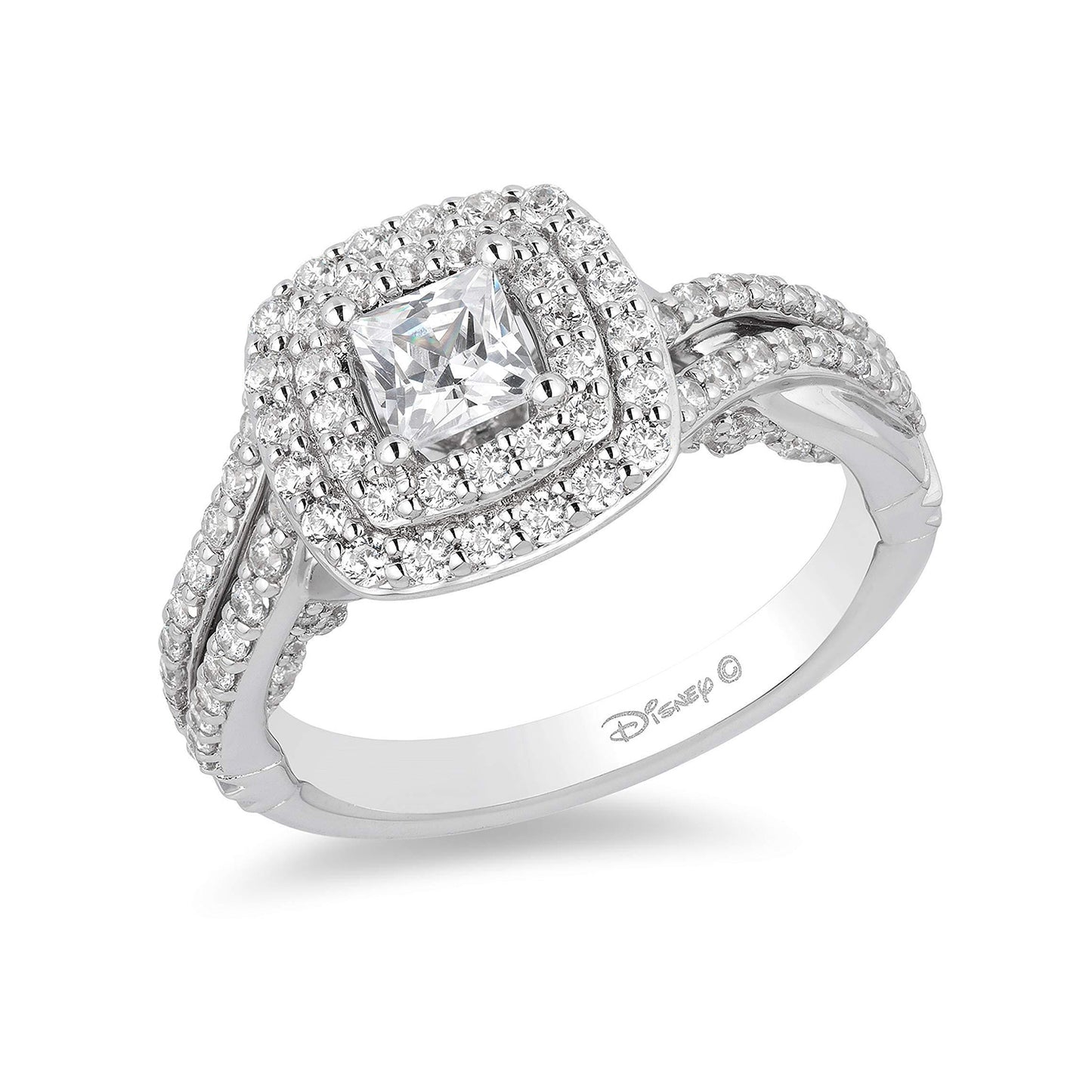 Enchanted Disney Fine Jewelry 14K White Gold with 1 1/4 CTTW Cinderella Carriage Engagement Ring