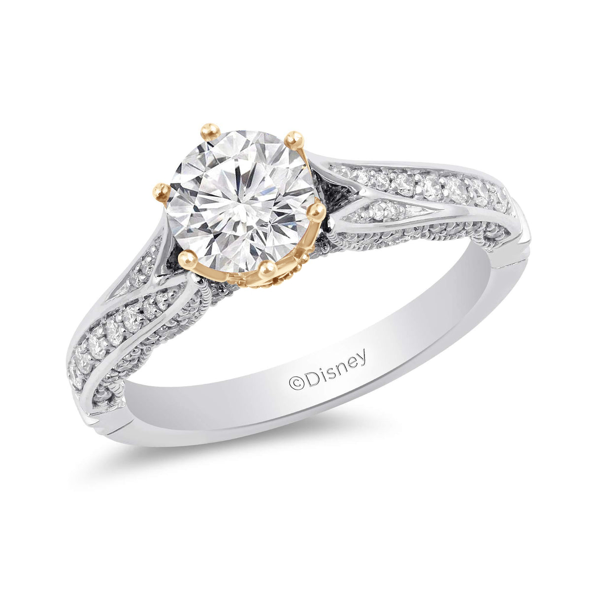 Enchanted Disney Fine Jewelry 14K White Gold and Yellow Gold with 1 1 4 CTTW Majestic Princess Engagement Ring