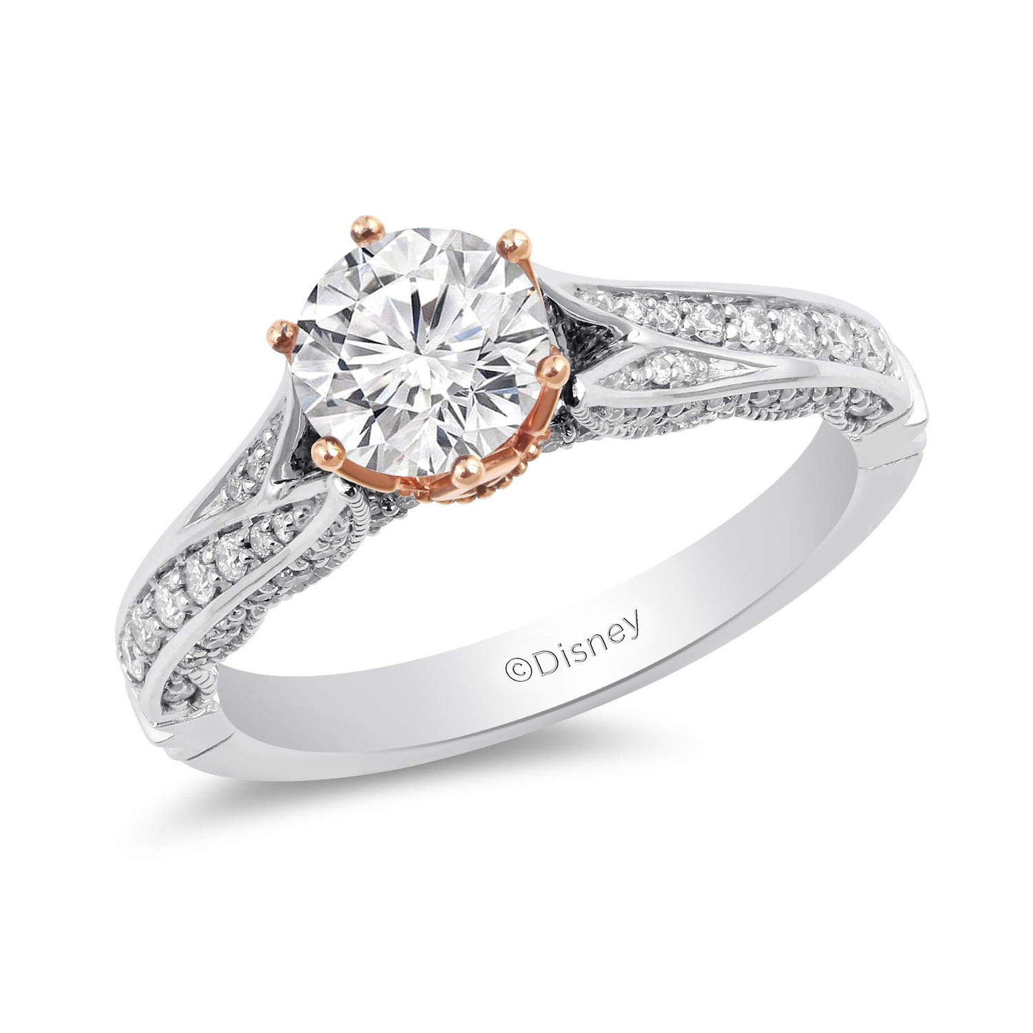 Disney Majestic Princess Inspired Diamond Engagement Ring in 14K White Gold and Rose Gold 1 1/4 CTTW View 1