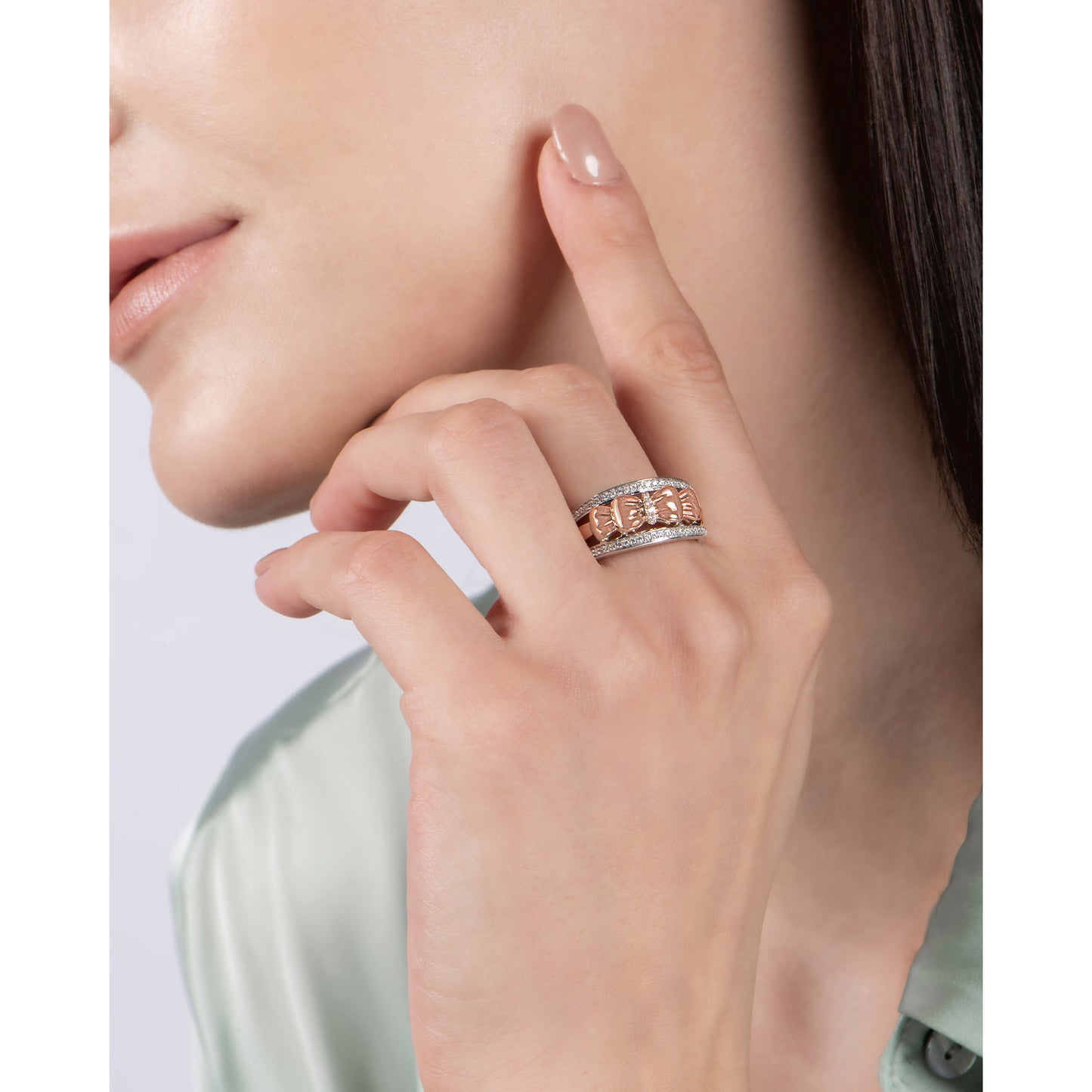 Enchanted Disney Fine Jewelry 14K Rose Gold Over Sterling Silver with 1/5 CTTW Snow White Bow Ring