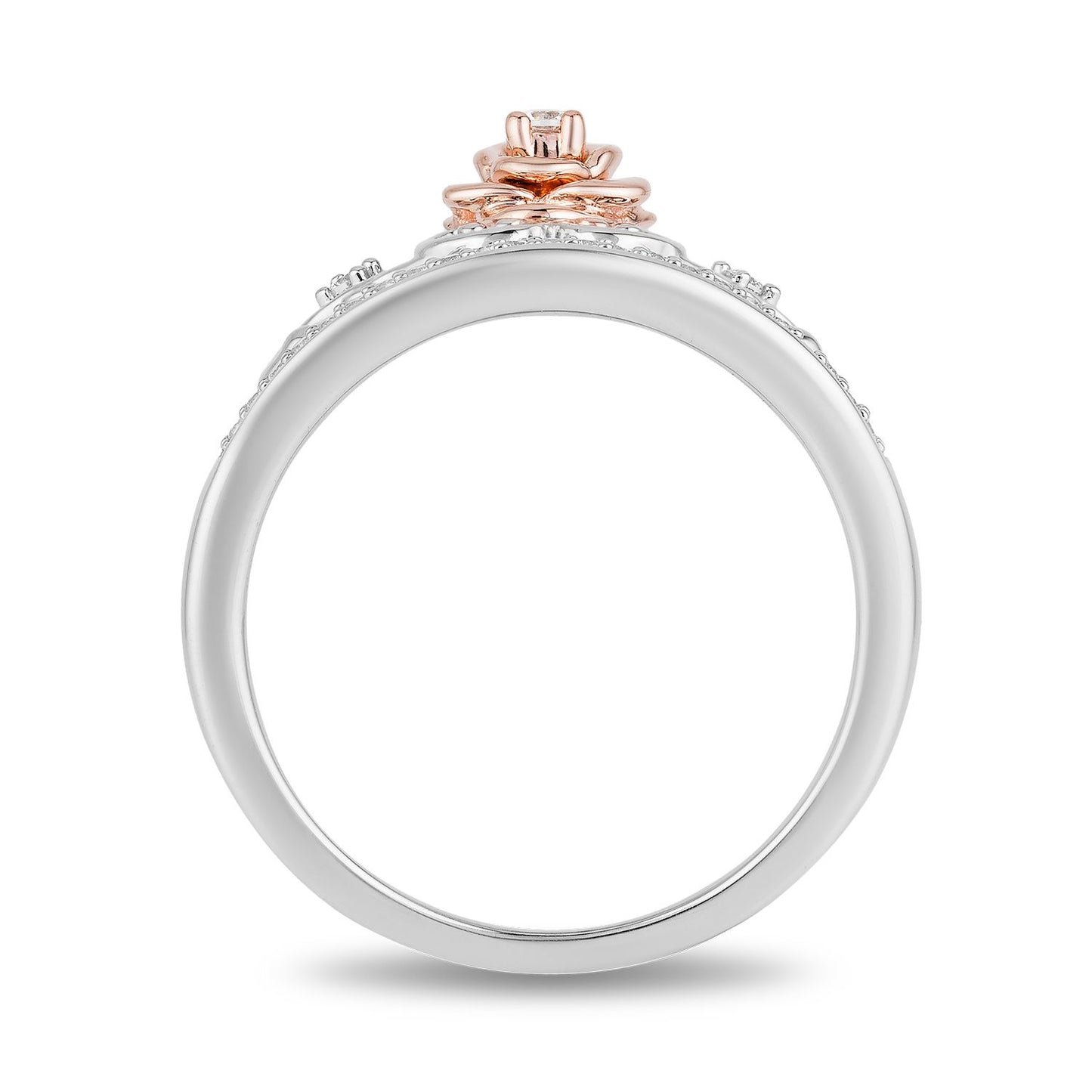 Enchanted Disney Fine Jewelry Sterling Silver and 10k Rose Gold 1/10 CTTW Belle Rose Tiara Ring