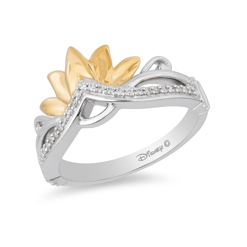 Enchanted Disney Fine Jewelry Sterling Silver and 10K Yellow Gold 1/10 CTTW Tiana Tiara Ring