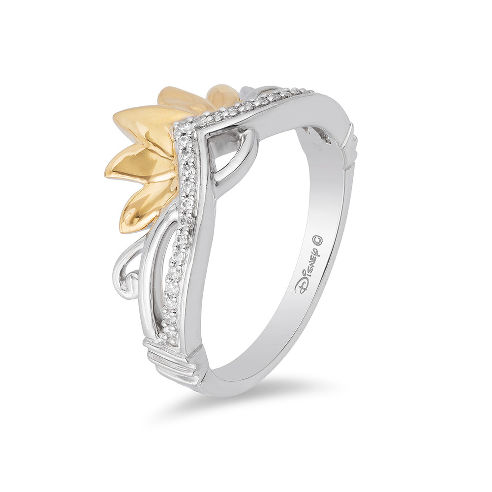 Enchanted Disney Fine Jewelry Sterling Silver and 10K Yellow Gold 1/10 CTTW Tiana Tiara Ring