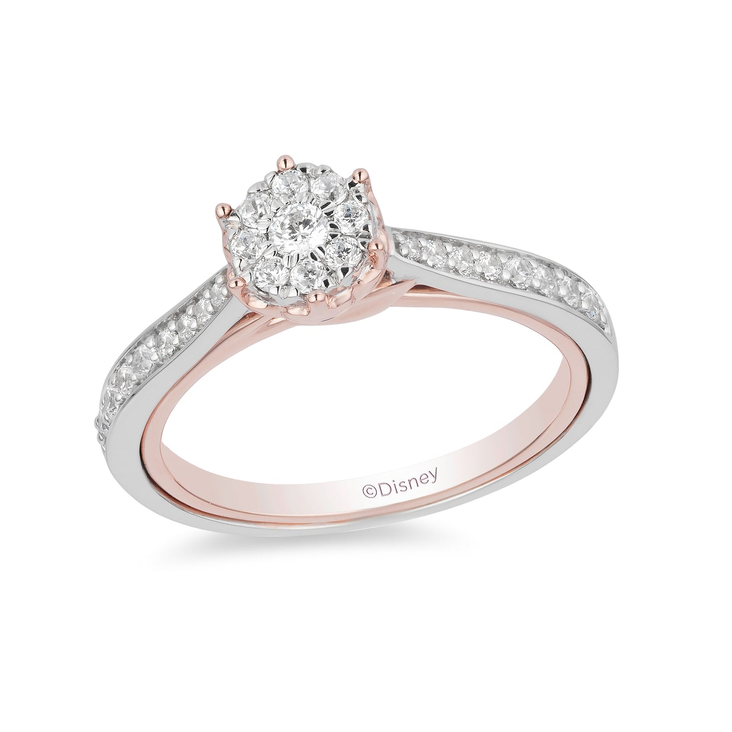 Enchanted Disney Fine Jewelry 10K White Gold and Rose Gold 1/3 CTTW Belle Composite Rose Engagement Ring