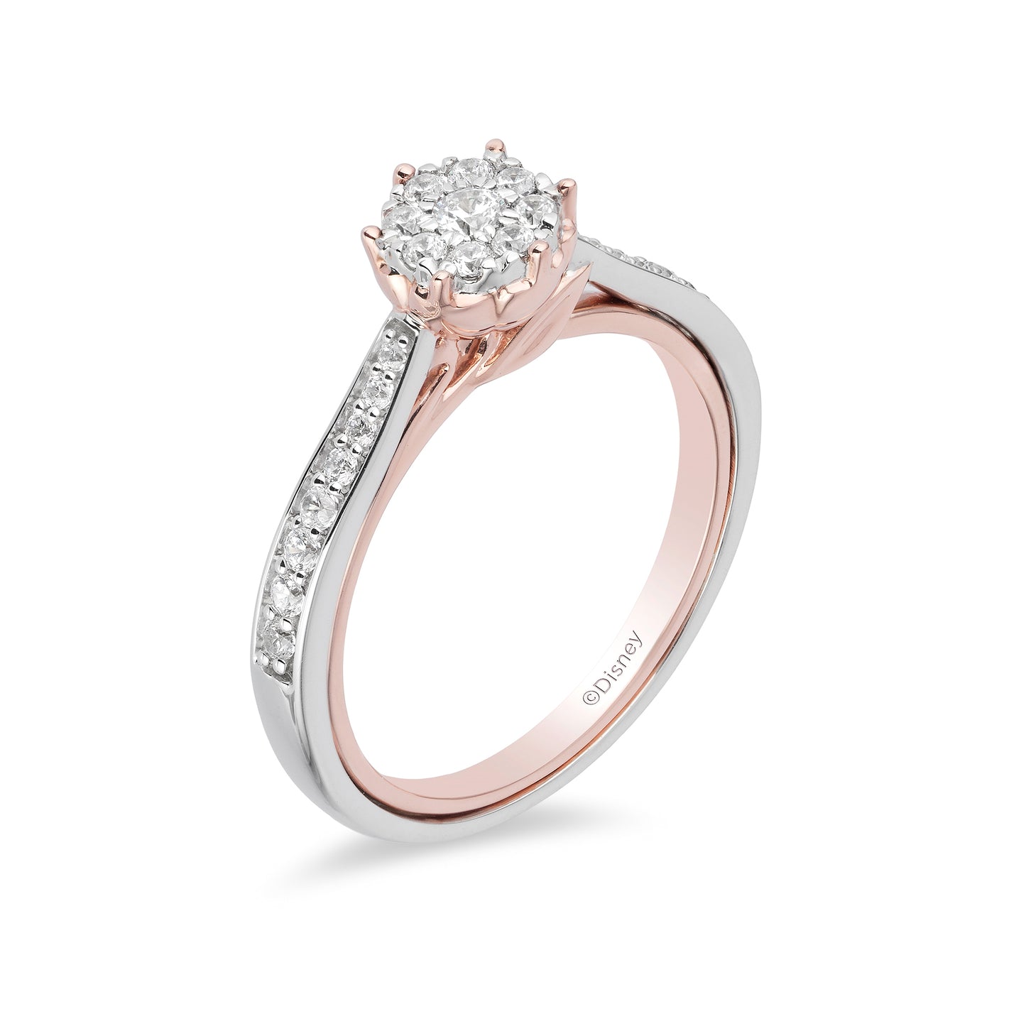 Enchanted Disney Fine Jewelry 10K White Gold and Rose Gold 1/3 CTTW Belle Composite Rose Engagement Ring