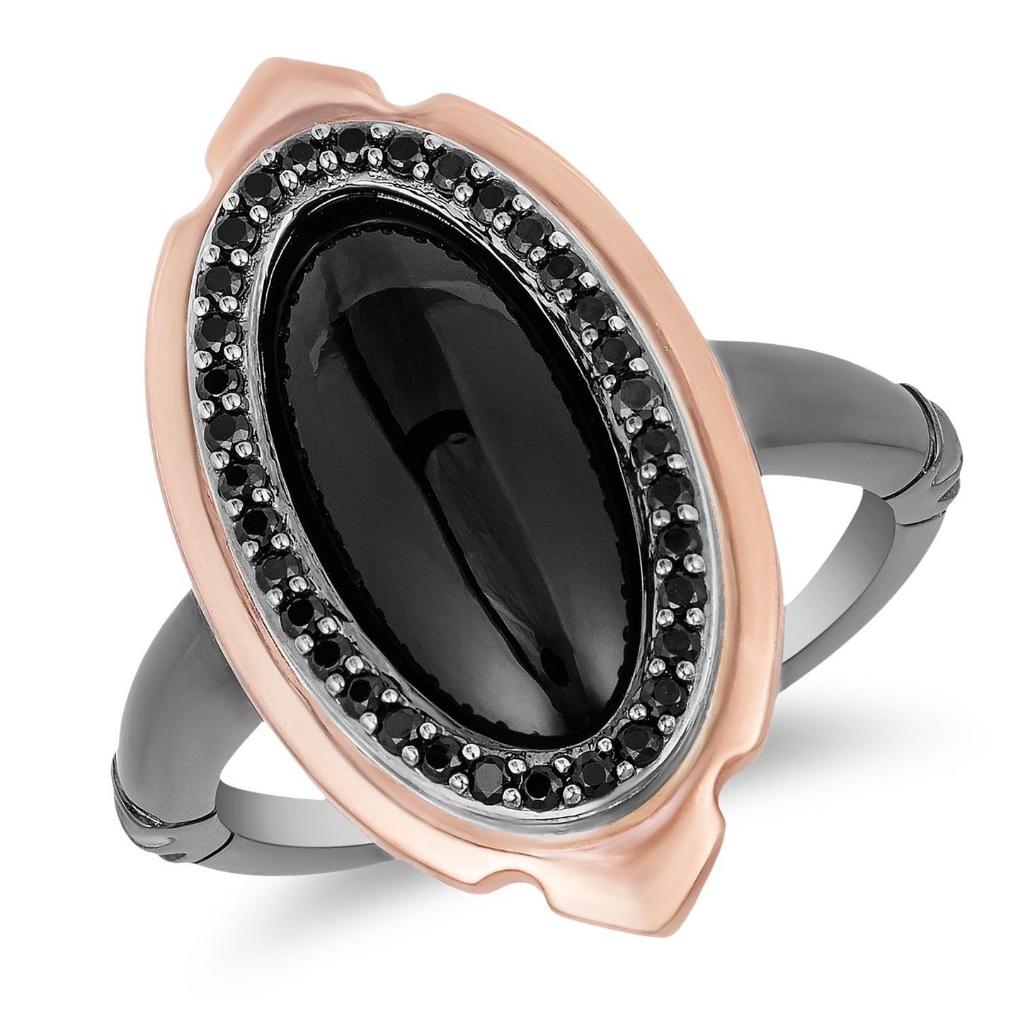Enchanted Disney Fine Jewelry Black Rhodium over Sterling Silver and 10K Rose Gold with Black Onyx Maleficent Villain Ring