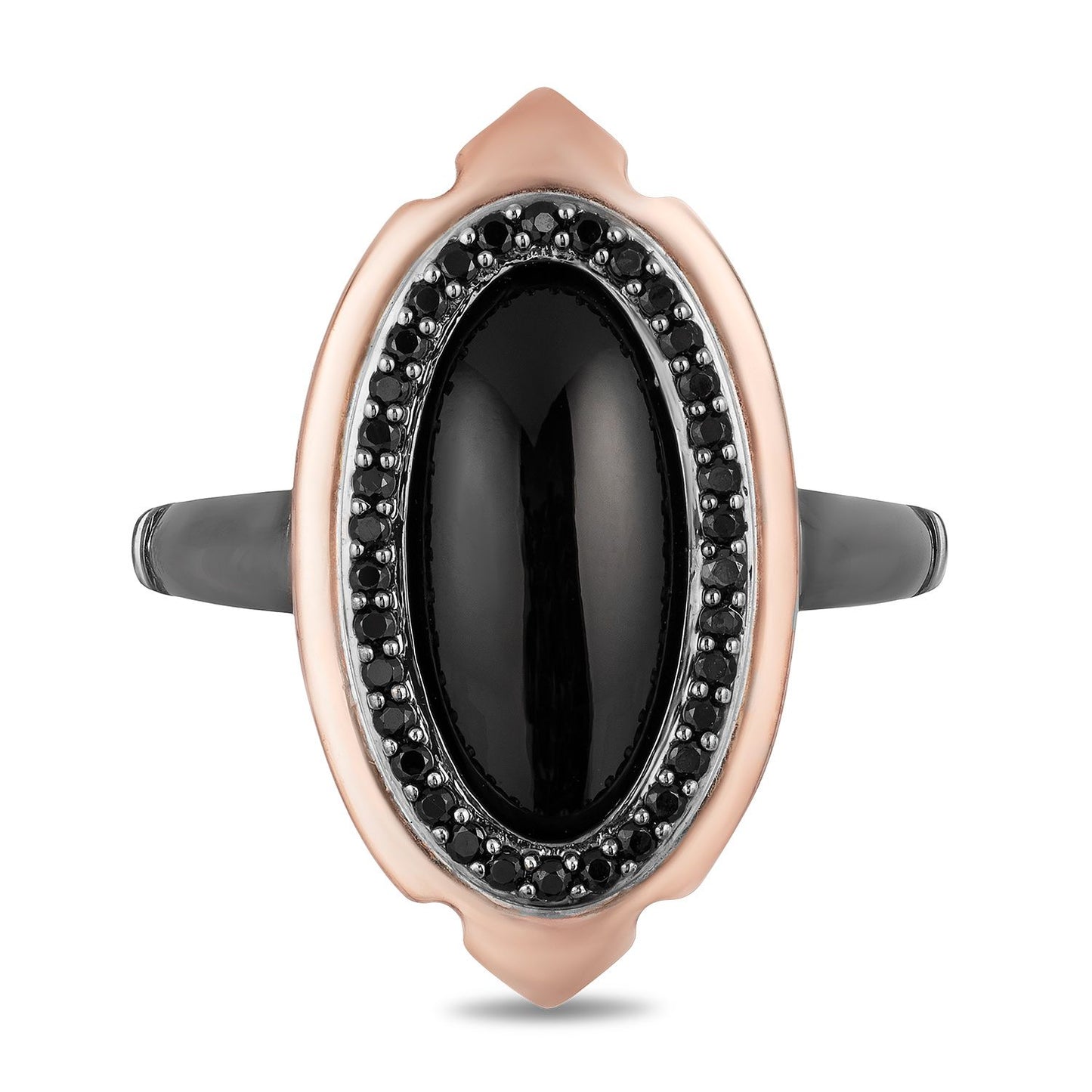 Enchanted Disney Fine Jewelry Black Rhodium over Sterling Silver and 10K Rose Gold with Black Onyx Maleficent Villain Ring