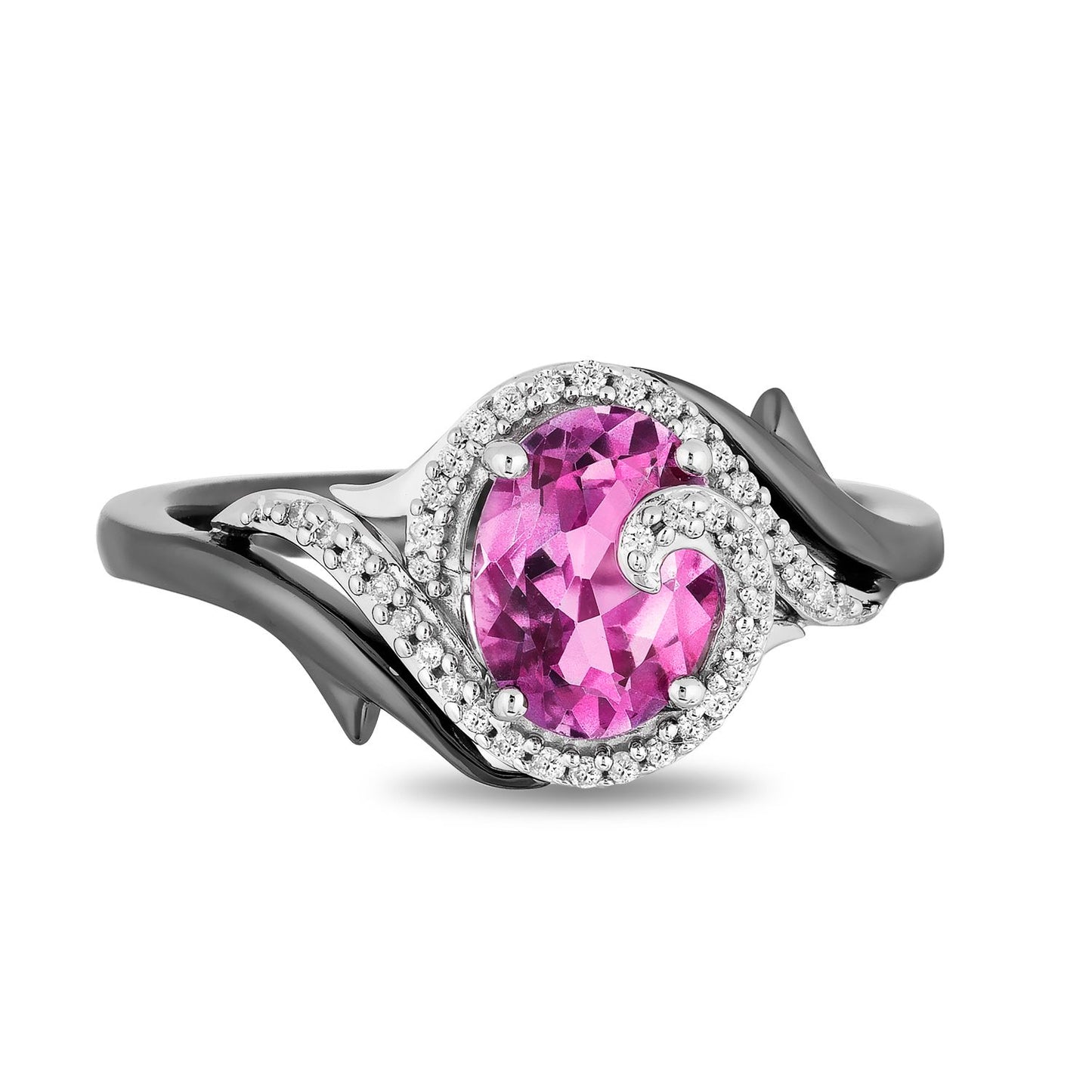 Enchanted Disney Fine Jewelry Sterling Silver with Black Rhodium 1/10 CTTW Diamond and Pink Topaz Maleficent Ring