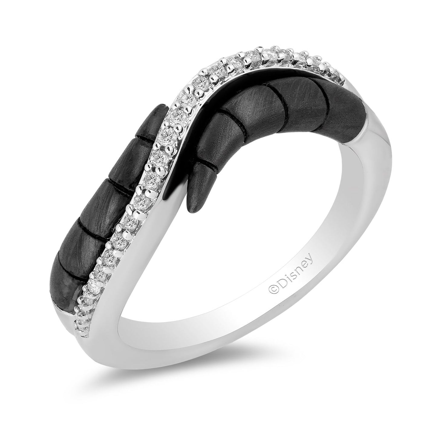 Enchanted Disney Fine Jewelry Sterling Silver with Black Rhodium 1/8 CTTW Maleficent Horn Ring