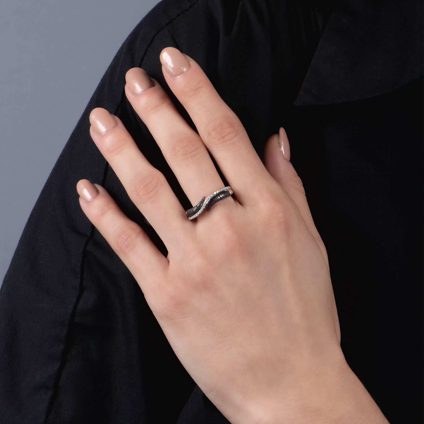 Enchanted Disney Fine Jewelry Sterling Silver with Black Rhodium 1/8 CTTW Maleficent Horn Ring