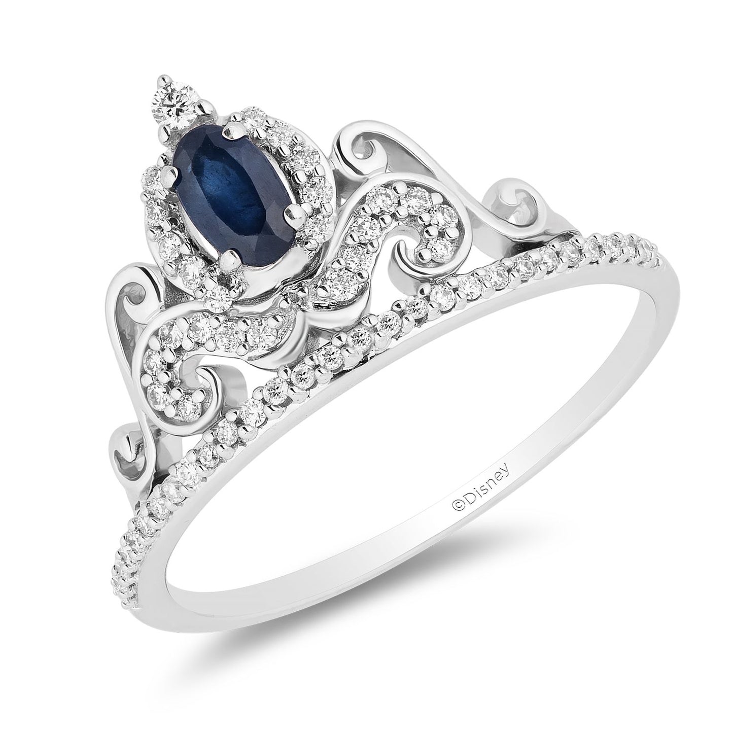 Enchanted Disney Fine Jewelry 14K White Gold With 1/6 CTTW Diamond with Blue Sapphire Cinderella Tiara Ring