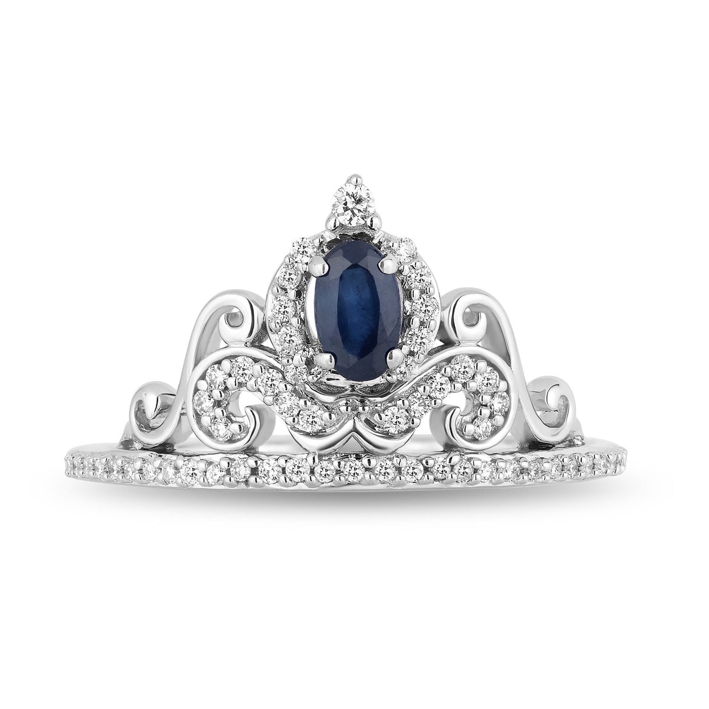 Enchanted Disney Fine Jewelry 14K White Gold With 1/6 CTTW Diamond with Blue Sapphire Cinderella Tiara Ring