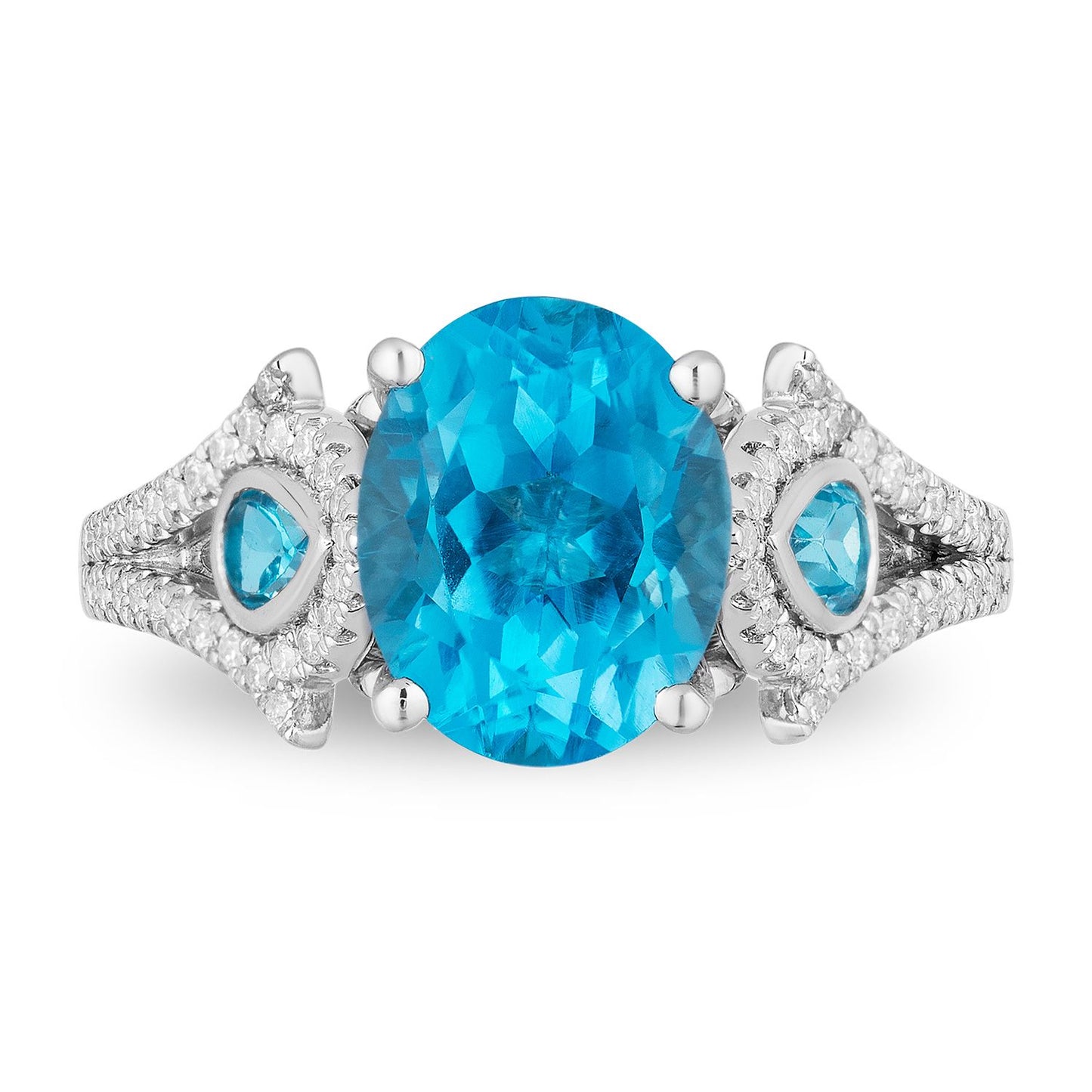 Enchanted Disney Fine Jewelry 14K White Gold and Yellow Gold with 1/5 CTTW Diamonds and Swiss Blue Topaz Jasmine Ring