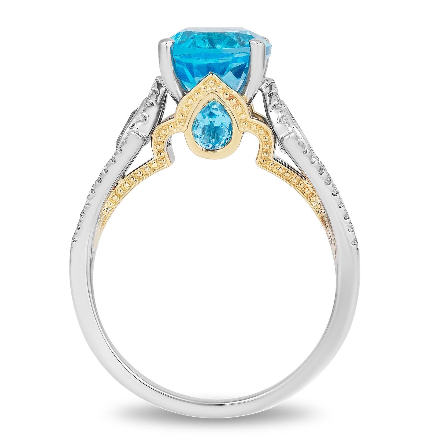 Enchanted Disney Fine Jewelry 14K White Gold and Yellow Gold with 1/5 CTTW Diamonds and Swiss Blue Topaz Jasmine Ring