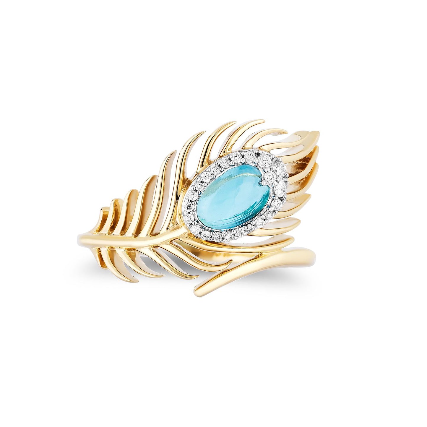 Enchanted Disney Fine Jewelry 10K Yellow Gold with 1/10 CTTW Diamond and Swiss Blue Topaz Aladdin Live Action Ring