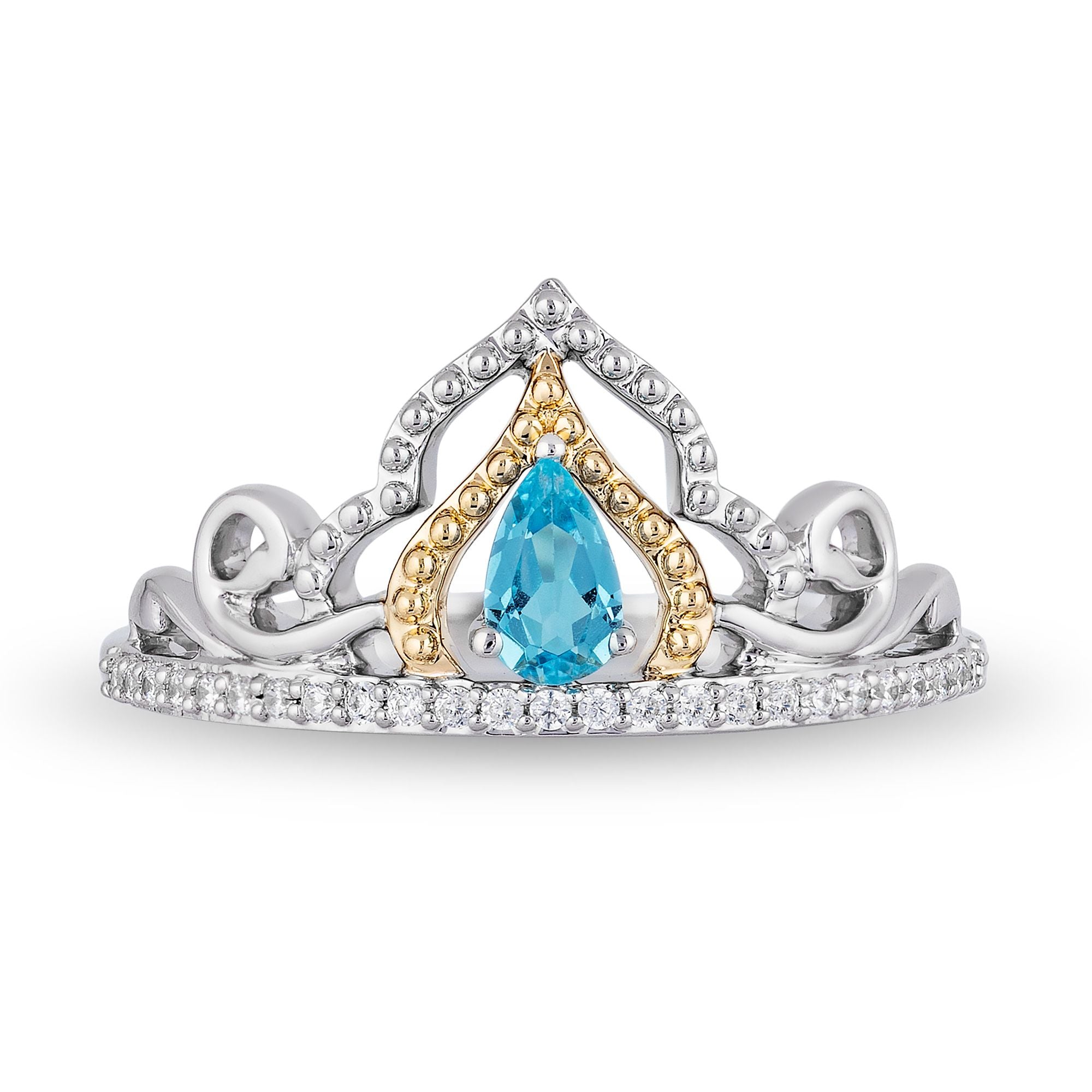 Disney Jasmine Inspired Diamond & Swiss Blue Topaz Star & Moon Ring in Sterling Silver and 10K Yellow Gold 1/6 Cttw | Enchanted Disney Fine Jewelry 7