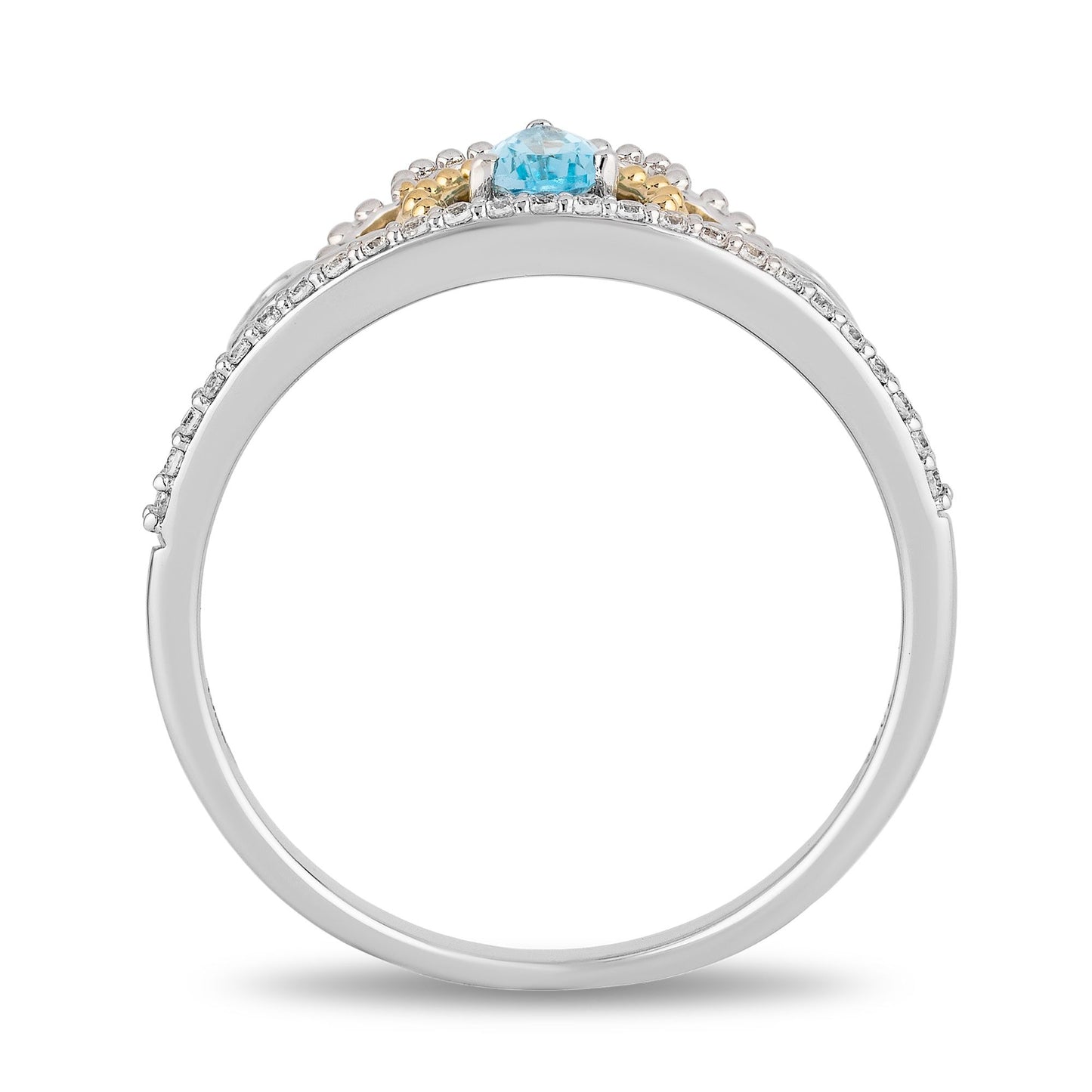 Enchanted Disney Fine Jewelry Sterling Silver and 10K Yellow Gold 1/10 CTTW Diamond and Swiss Blue Topaz Jasmine Ring