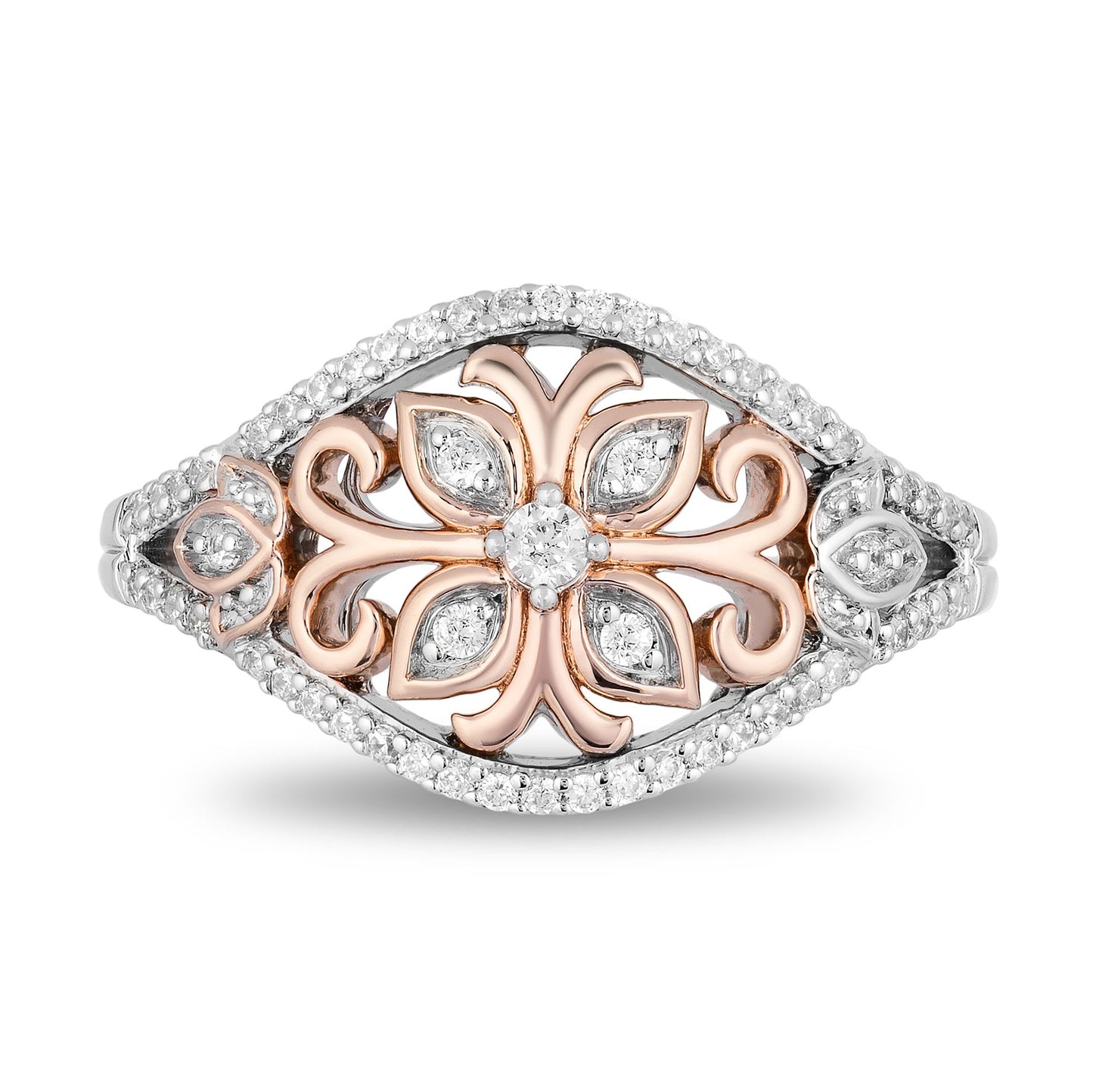 Enchanted Disney Fine Jewelry Sterling Silver and 10K Rose Gold with 1/4 CTTW Jasmine Ring