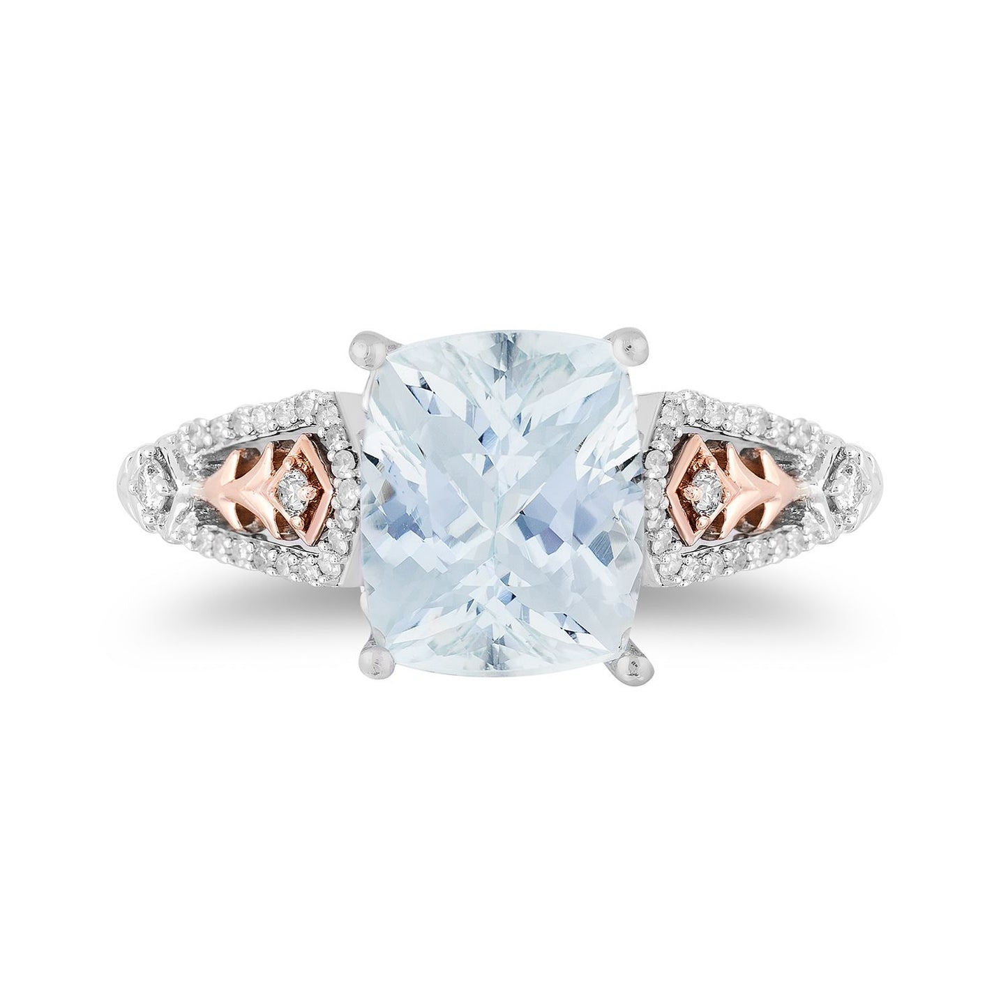 Enchanted Disney Fine Jewelry Sterling Silver and 10K Rose Gold with 1/6 CTTW Diamond with Aquamarine Elsa Ring