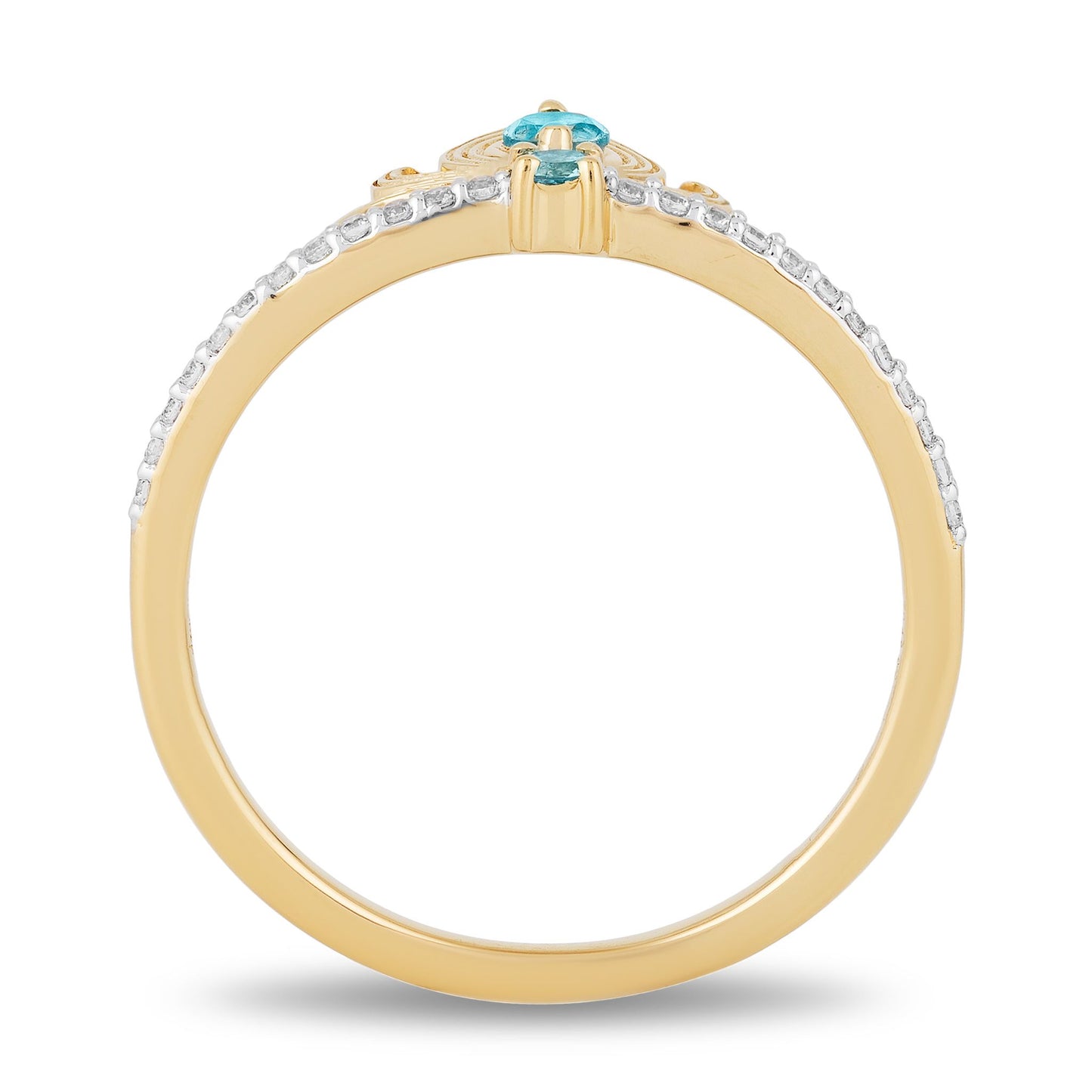 Enchanted Disney Fine Jewelry 14K Yellow Gold over Sterling Silver with 1/10 CTTW Diamond and Swiss Blue Topaz Jasmine Ring