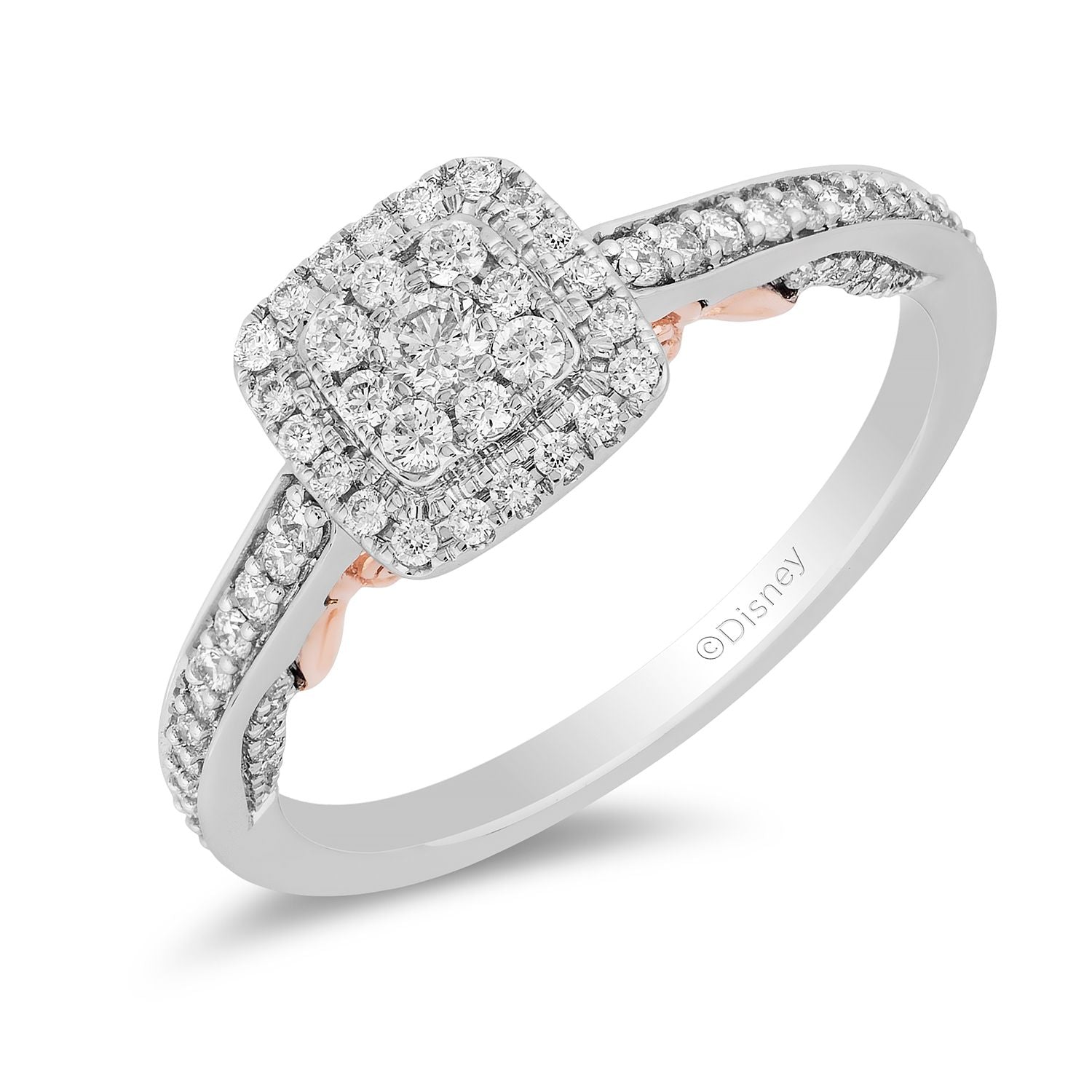 Enchanted Disney Fine Jewelry 14K White Gold and Rose Gold with 1/2 CTTW  Diamond Belle Engagement Ring