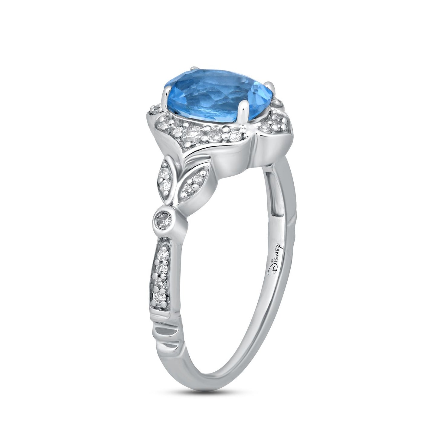 Enchanted Disney Fine Jewelry Sterling Silver 1/5 CTTW Diamond And Swiss Blue Topaz Jasmine Ring