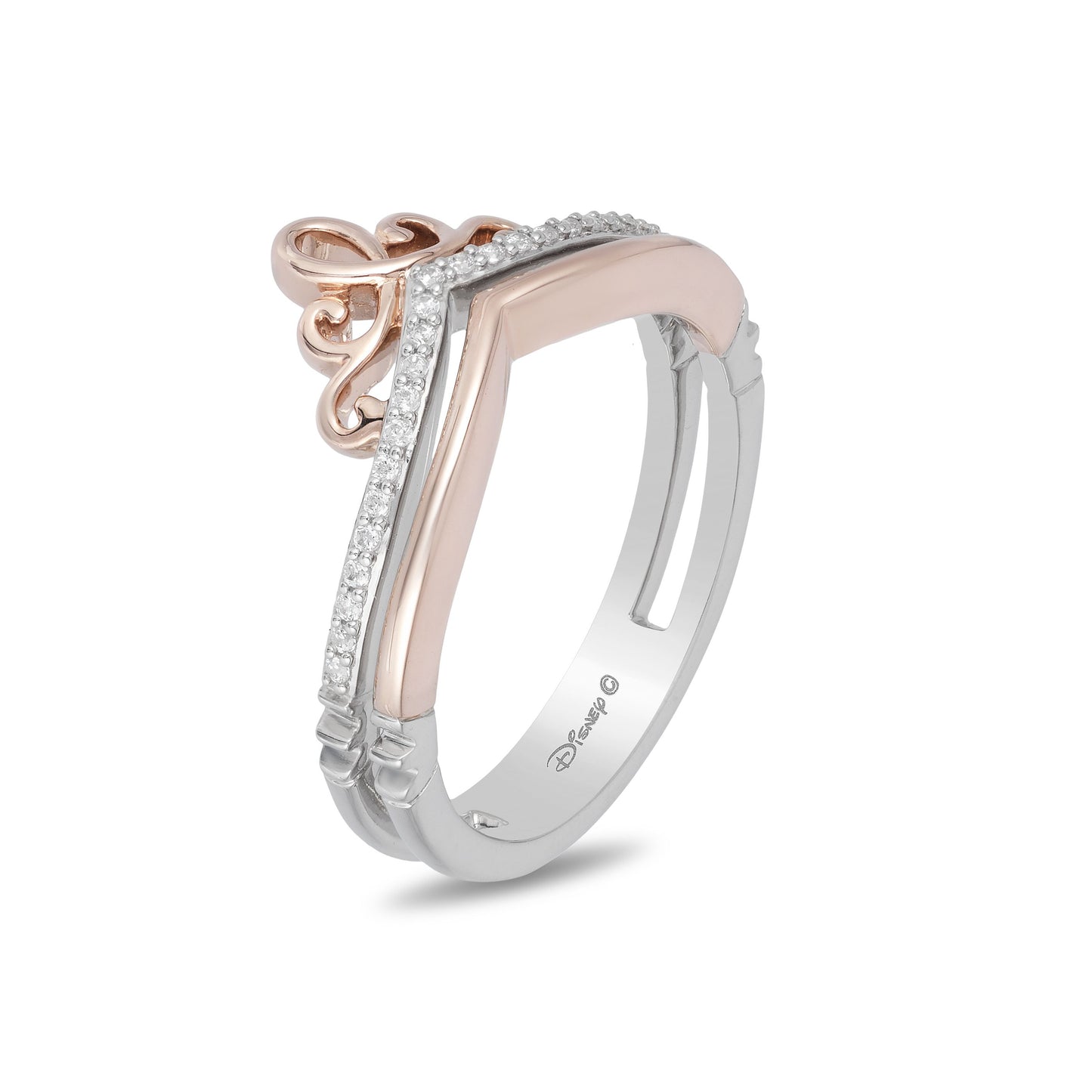 Enchanted Disney Fine Jewelry Sterling Silver and 10K Rose Gold 1/10 CTTW Majestic Princess Ring