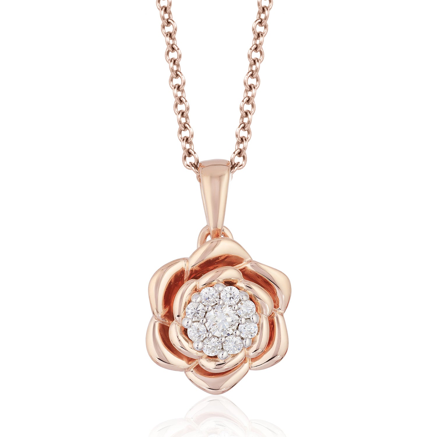 Enchanted Disney Fine Jewelry 14K Rose Gold Over Sterling Silver with 1/6  CTTW Belle Rose Key Pendant Necklace