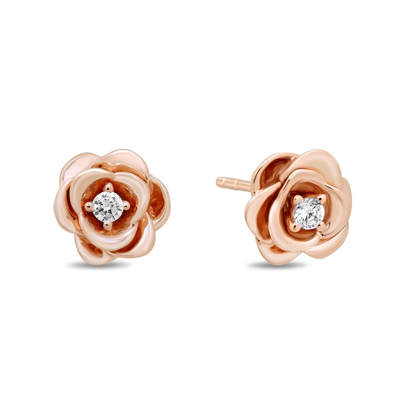 Enchanted Disney Fine Jewelry 14K Rose Gold over Sterling Silver 1/20 CTTW Diamond Belle Rose Earrings