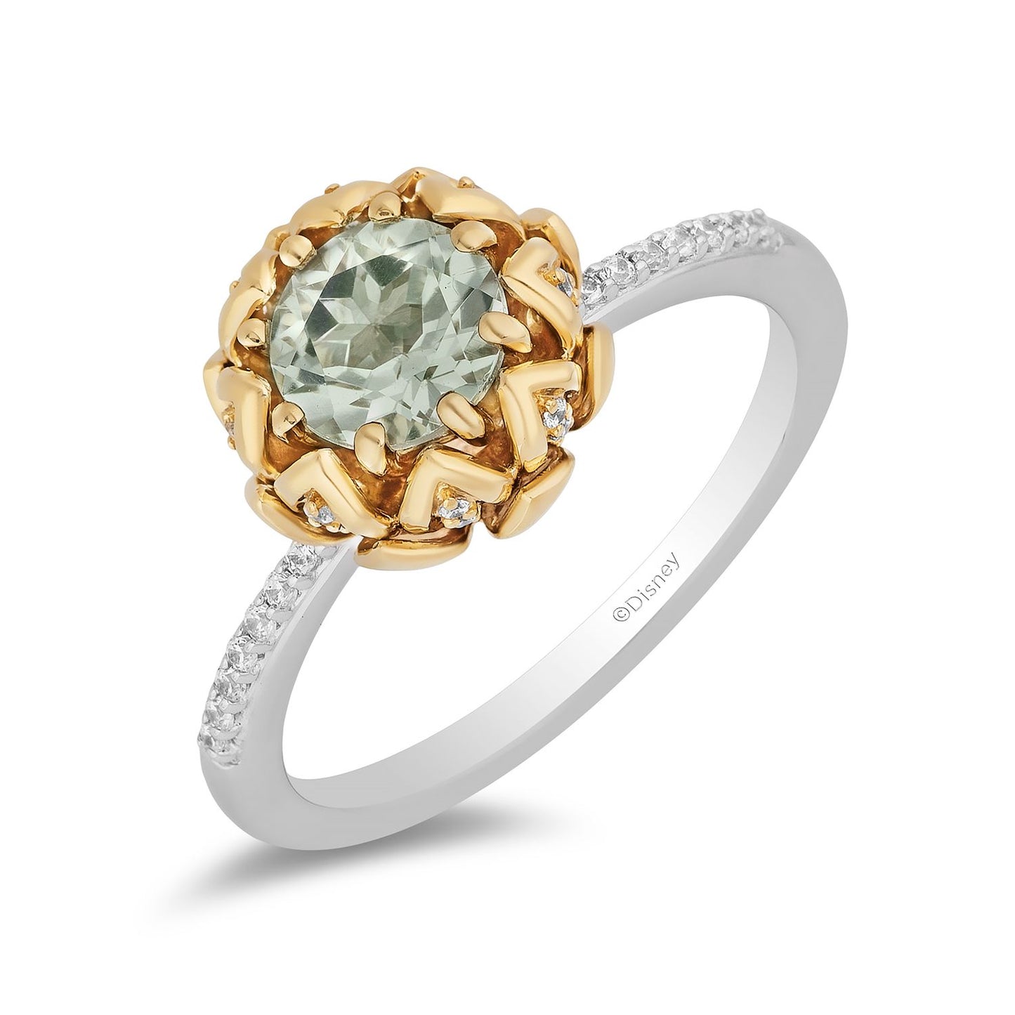 Disney Tiana Inspired Diamond and Round Green Amethyst Engagement Ring in Sterling Silver and 10K Yellow Gold 1/8 CTTW View 1