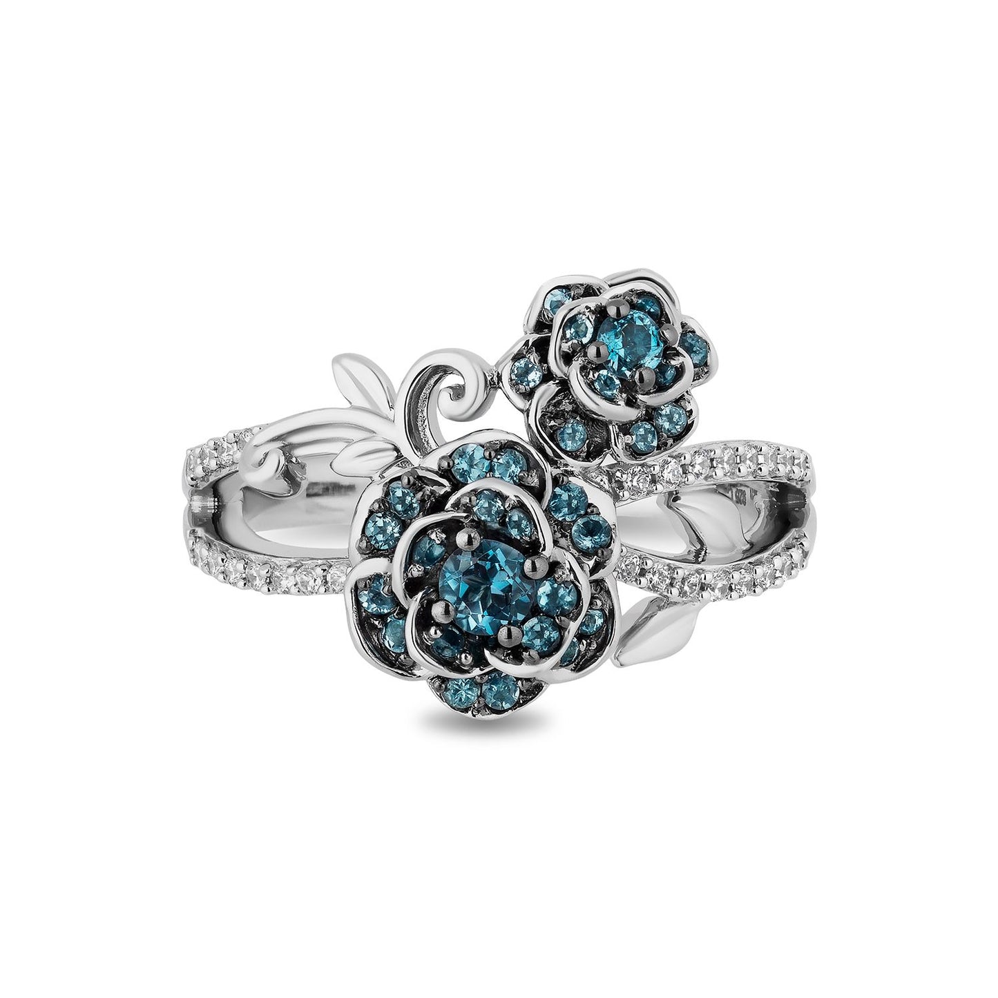 Enchanted Disney Fine Jewelry Sterling Silver with 1/6 CTTW Diamonds and London Blue Topaz, Disney's Cinderella Flower Ring