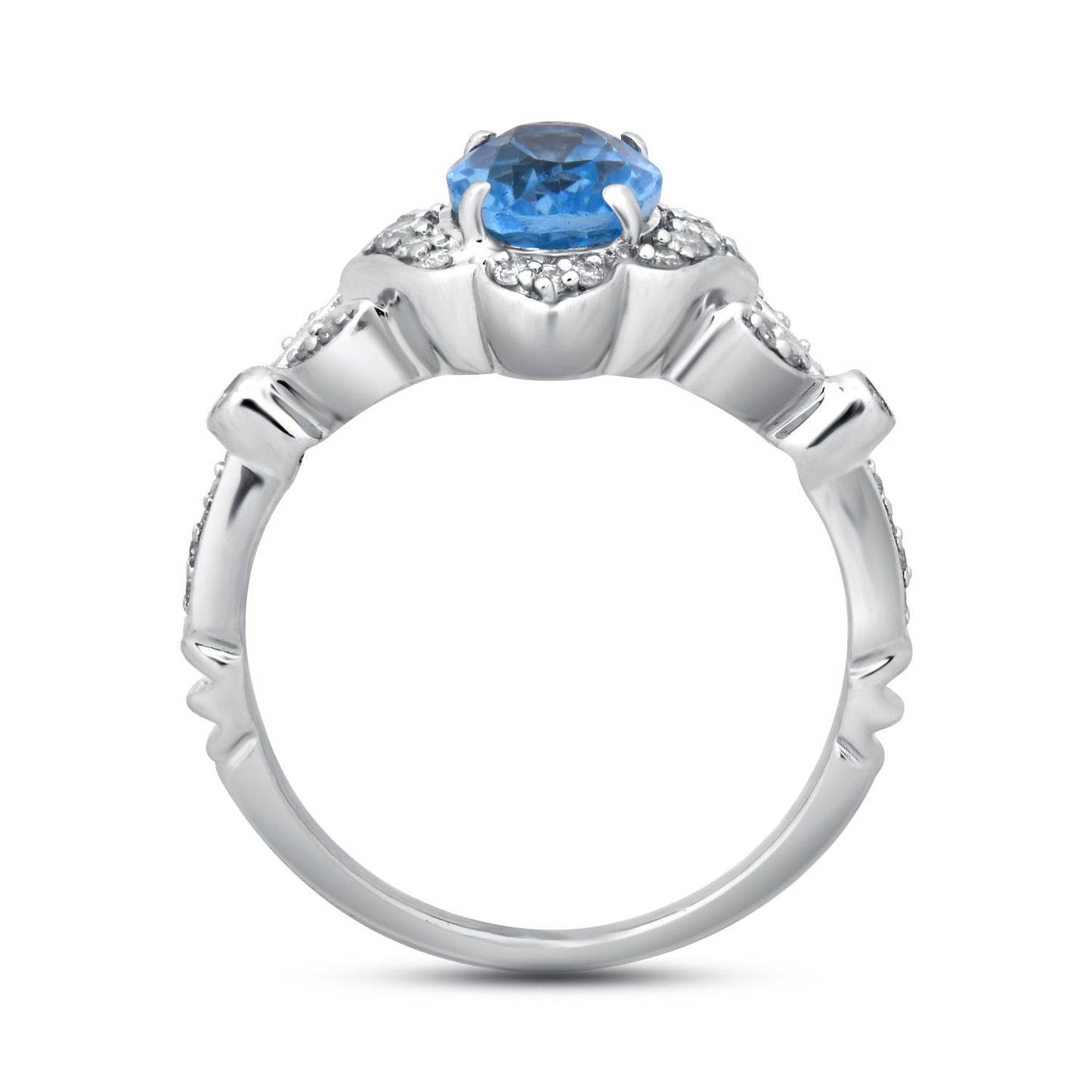 Enchanted Disney Fine Jewelry Sterling Silver 1/5 CTTW Diamond And Swiss Blue Topaz Jasmine Ring