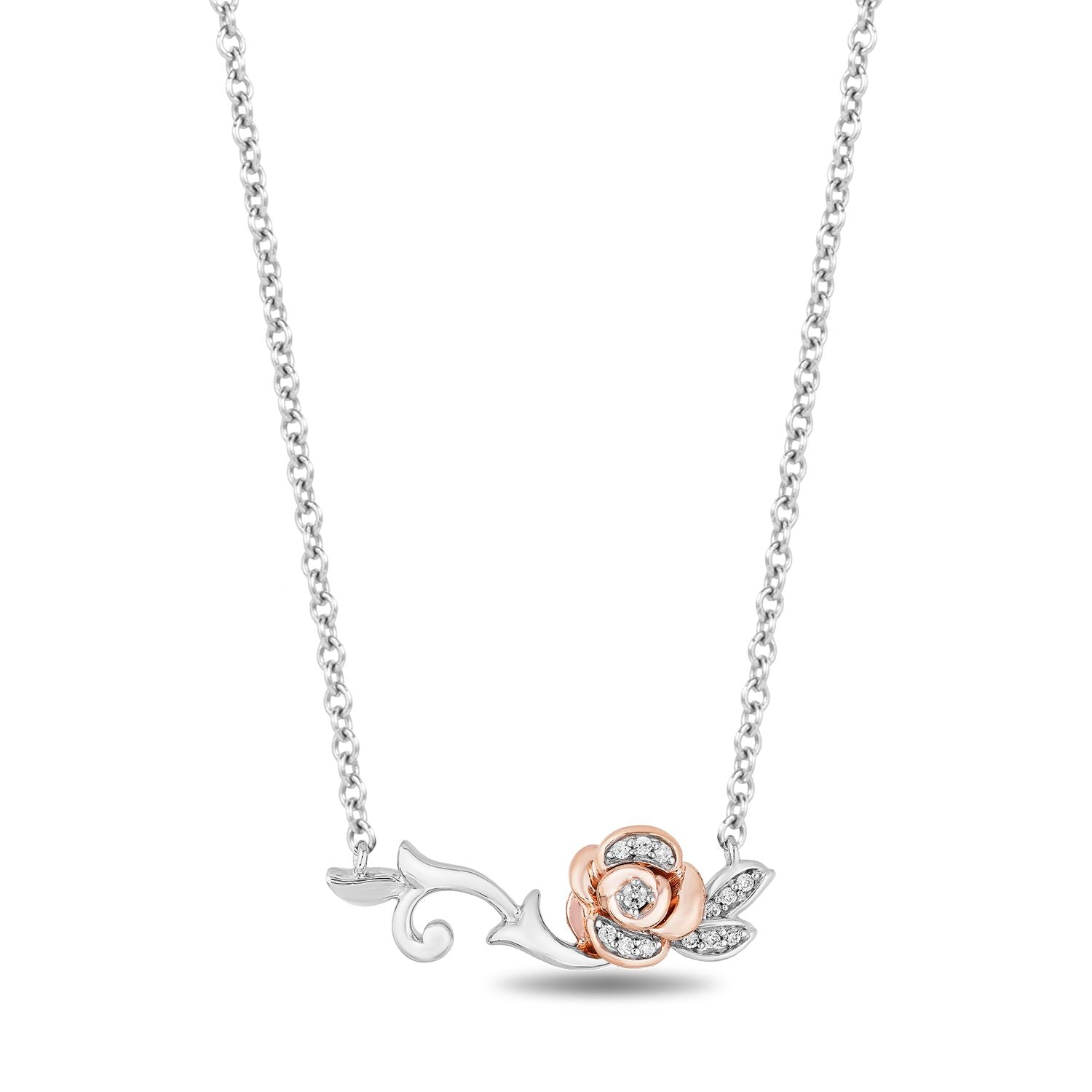 Disney Belle Inspired Diamond Necklace in 14K Rose Gold Over