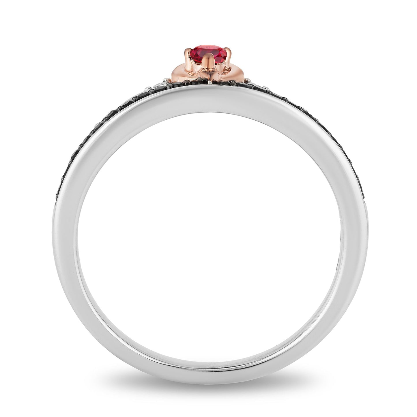 Enchanted Disney Fine Jewelry Sterling Silver and 10K Rose Gold with 1/4 CTTW Diamond and Ruby Snow White and Evil Queen Duo Ring Set