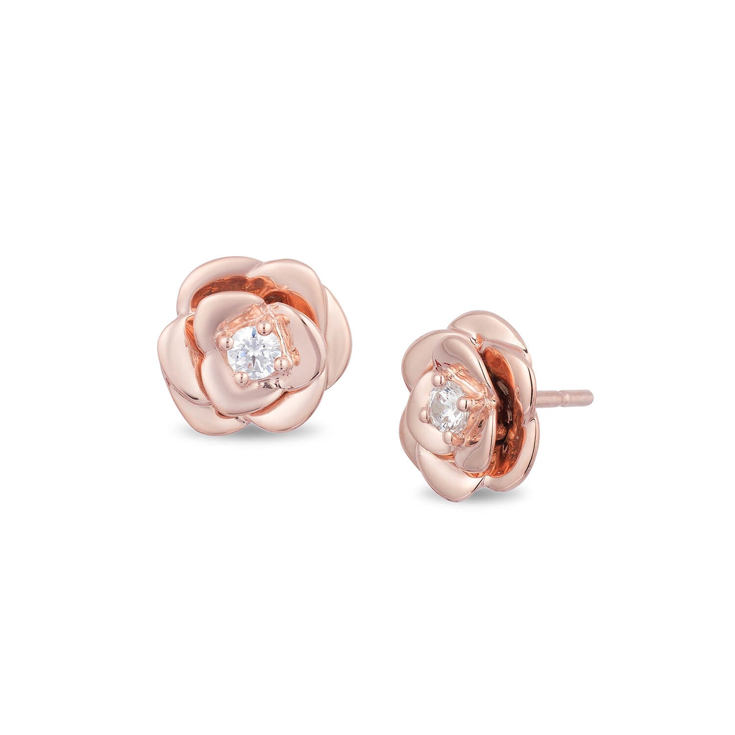 Enchanted Disney Fine Jewelry 10K Rose Gold with 1/10 CTTW Belle Stud Earrings