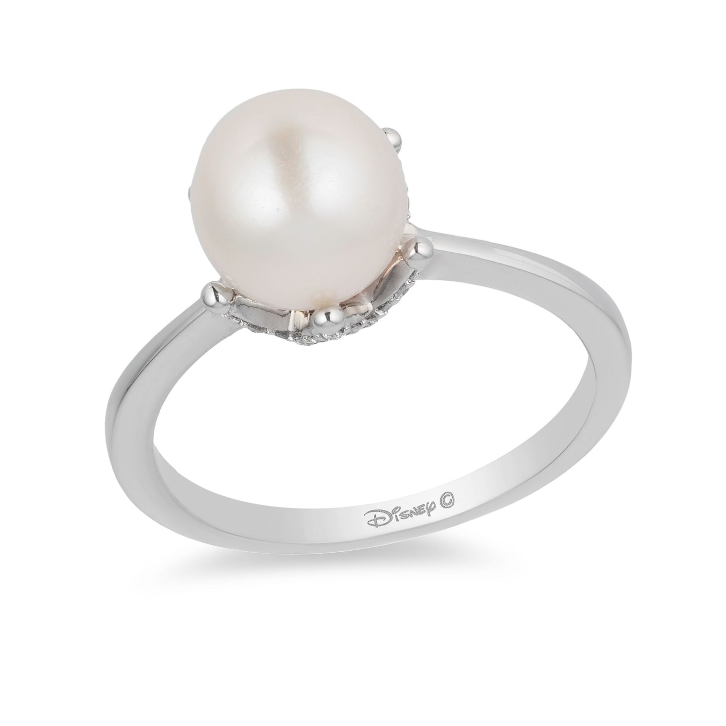 Enchanted Disney Fine Jewelry Sterling Silver with 1/10 CTTW Diamond and Pearl Ariel Disney Ring