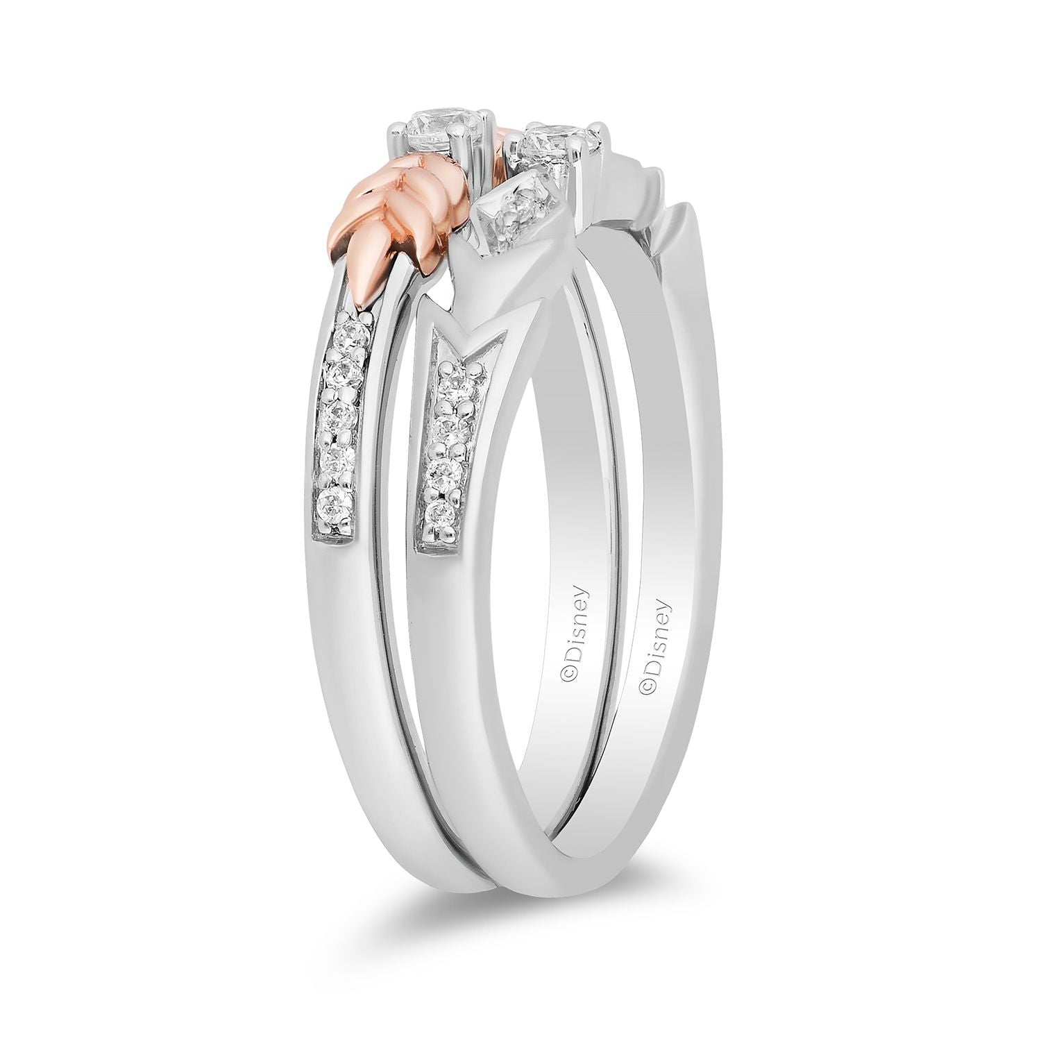 Disney Elsa Inspired Diamond Duo Stack Ring in Sterling Silver and 10K Rose Gold 1/5 CTTW View 8