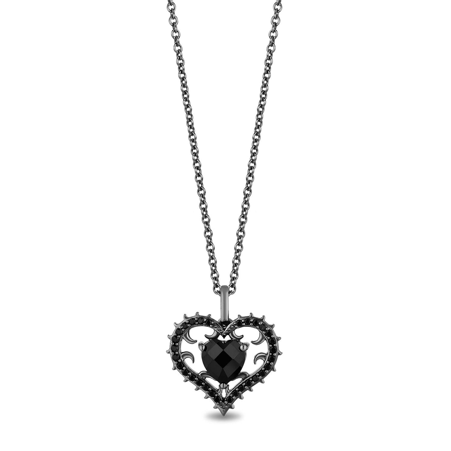 Disney Maleficent Inspired Black Diamond and Black Onyx Necklace Pendant in Black Rhodium Over Sterling Silver 1/4 CTTW View 1