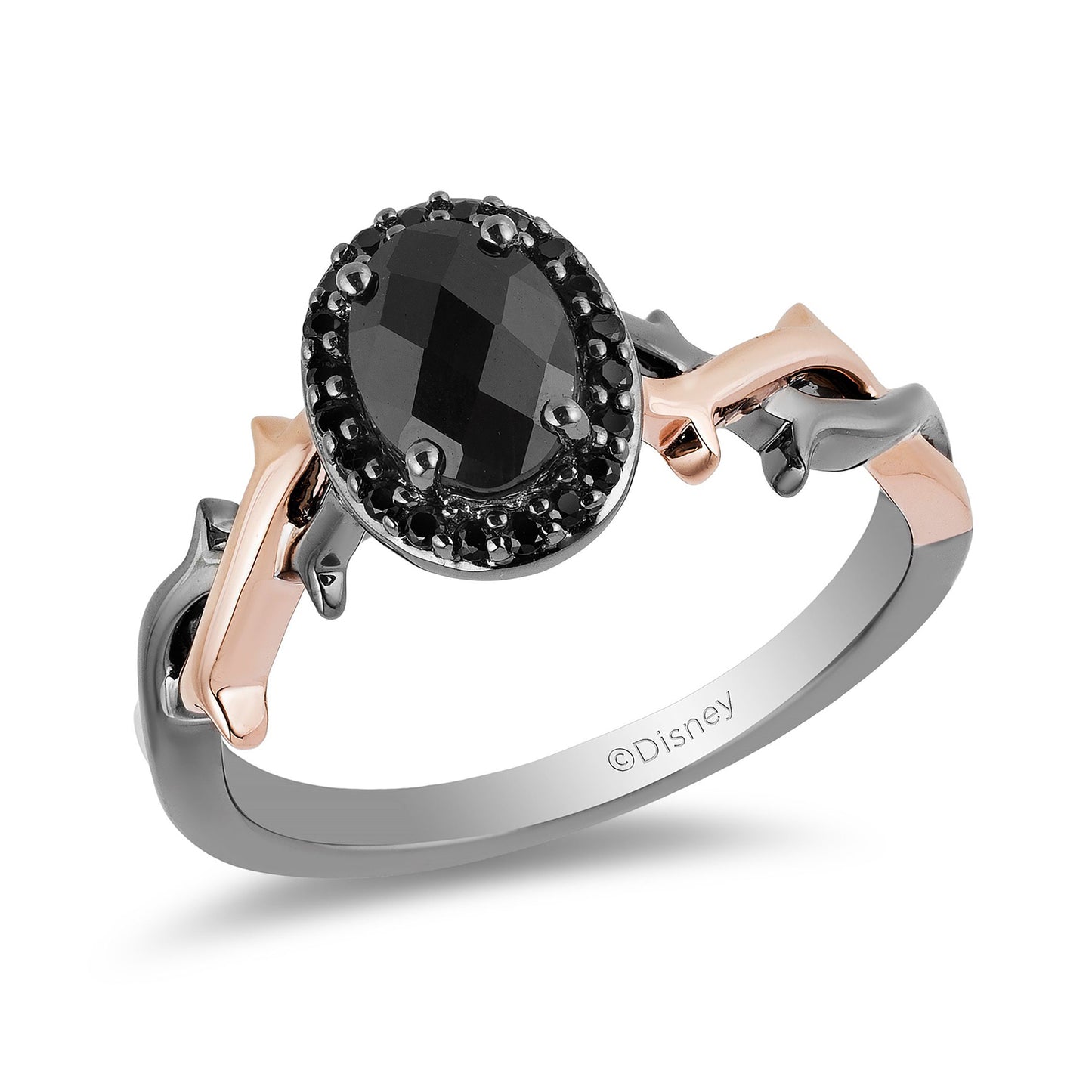 Enchanted Disney Fine Jewelry Rose Gold over Sterling Silver with Checkerboard Black Onyx and 1/10 CTTW Black Diamonds Maleficent Ring