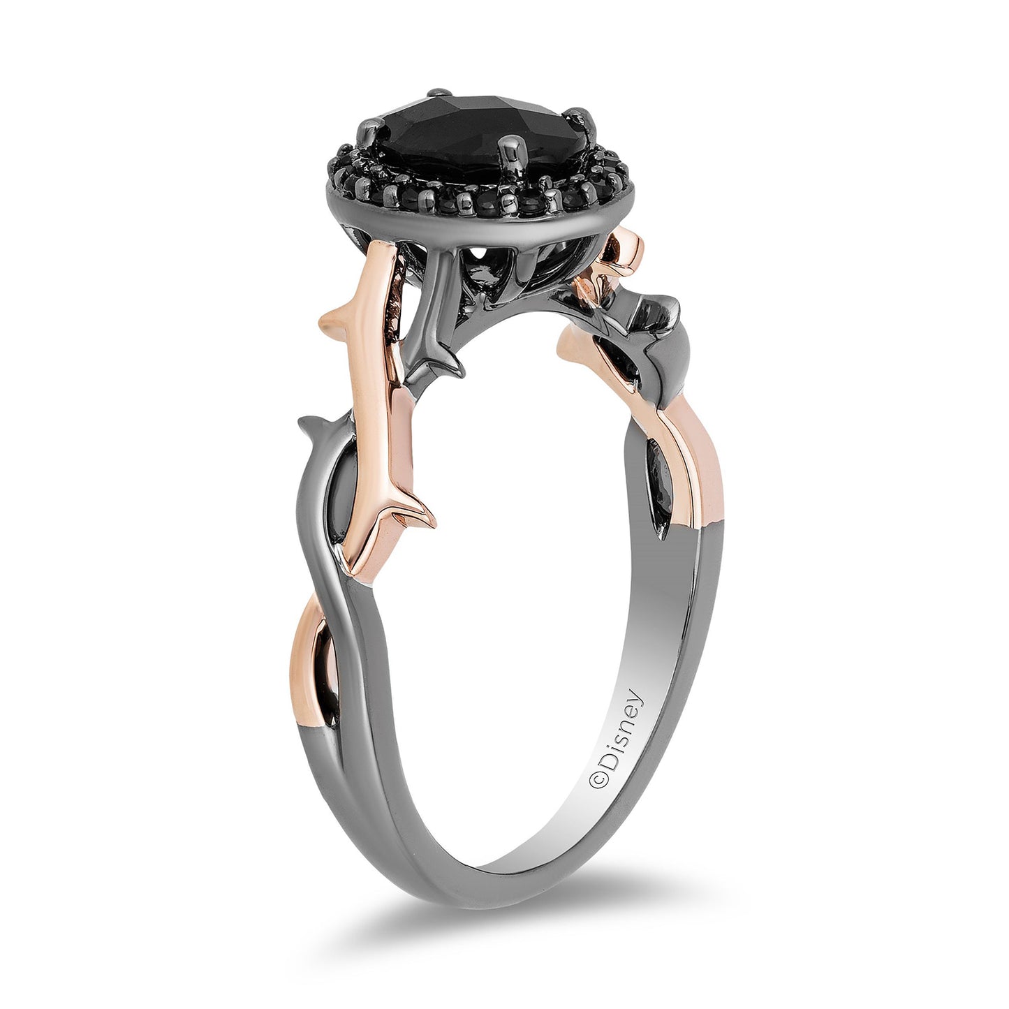 Enchanted Disney Fine Jewelry Rose Gold over Sterling Silver with Checkerboard Black Onyx and 1/10 CTTW Black Diamonds Maleficent Ring