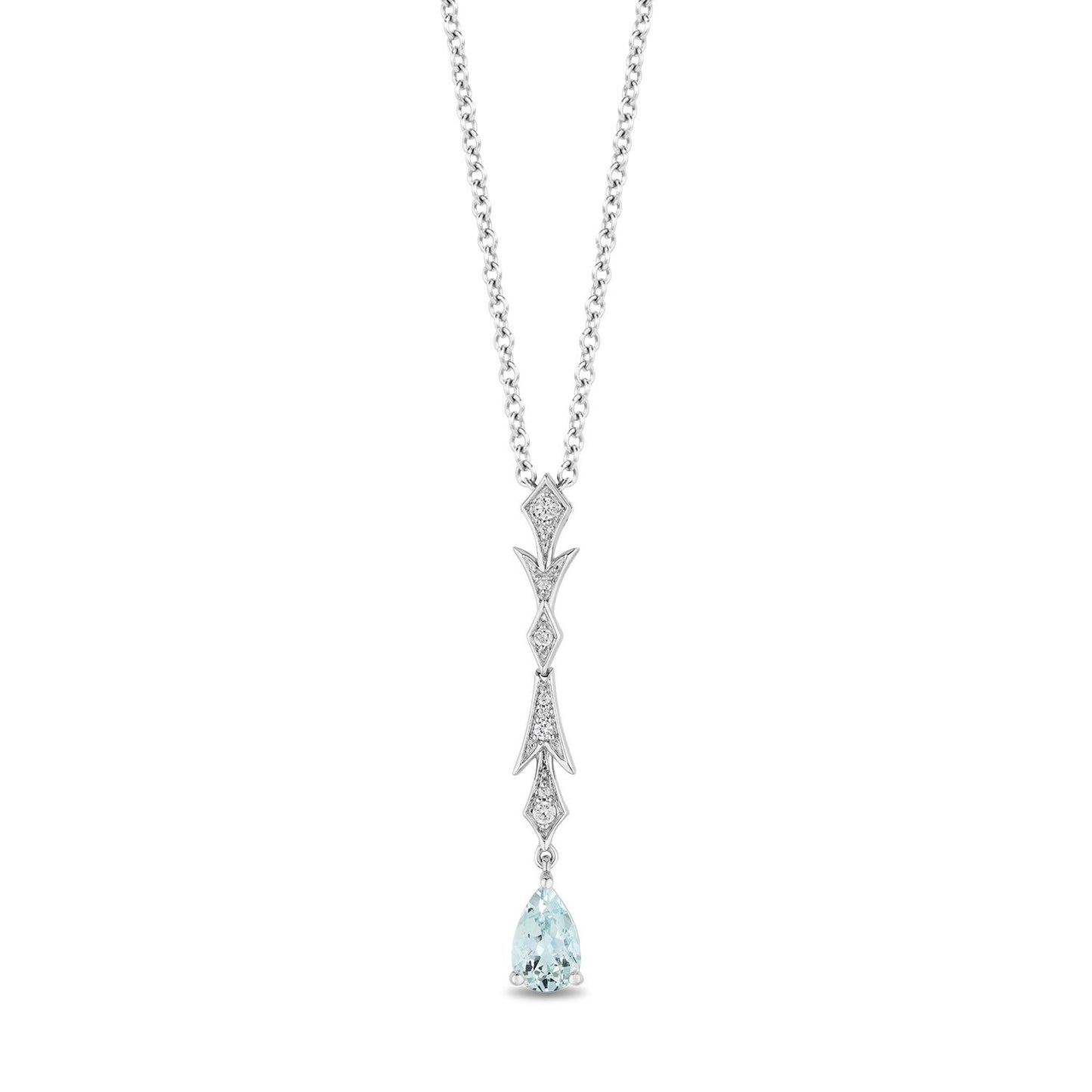Enchanted Disney Fine Jewelry Sterling Silver with 1/10 CTTW Diamond and Aquamarine Elsa Pendant Necklace