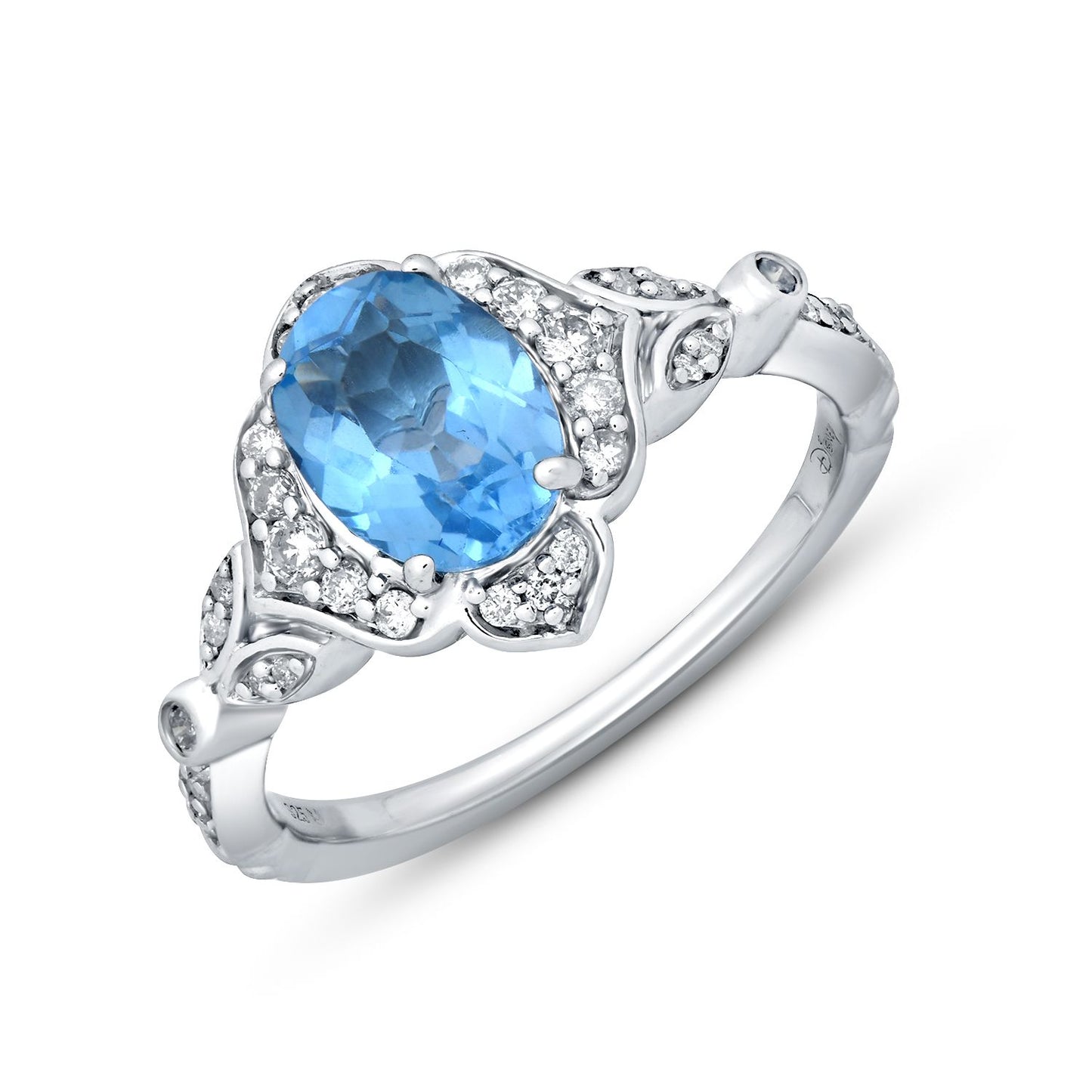 Enchanted Disney Fine Jewelry Sterling Silver 1/5 CTTW Diamond And Swiss Blue Topaz Jasmine Ring