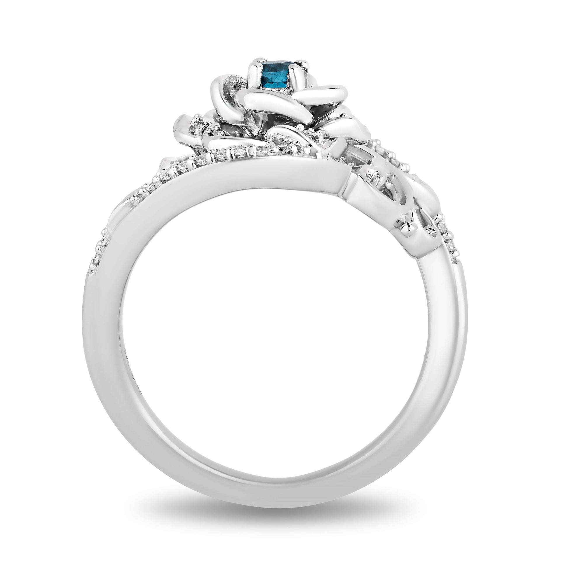 Disney Cinderella Inspired Diamond and London Blue Topaz Flower Ring in Sterling Silver 1/6 CTTW View 3