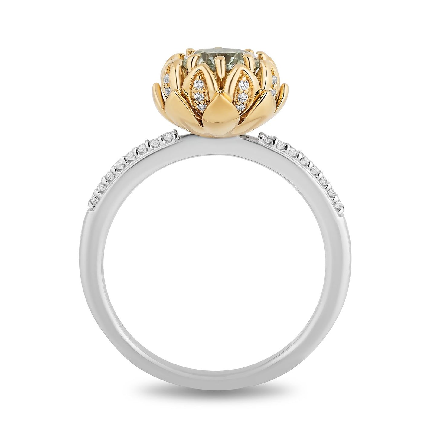 Disney Tiana Inspired Diamond and Round Green Amethyst Engagement Ring in Sterling Silver and 10K Yellow Gold 1/8 CTTW View 3
